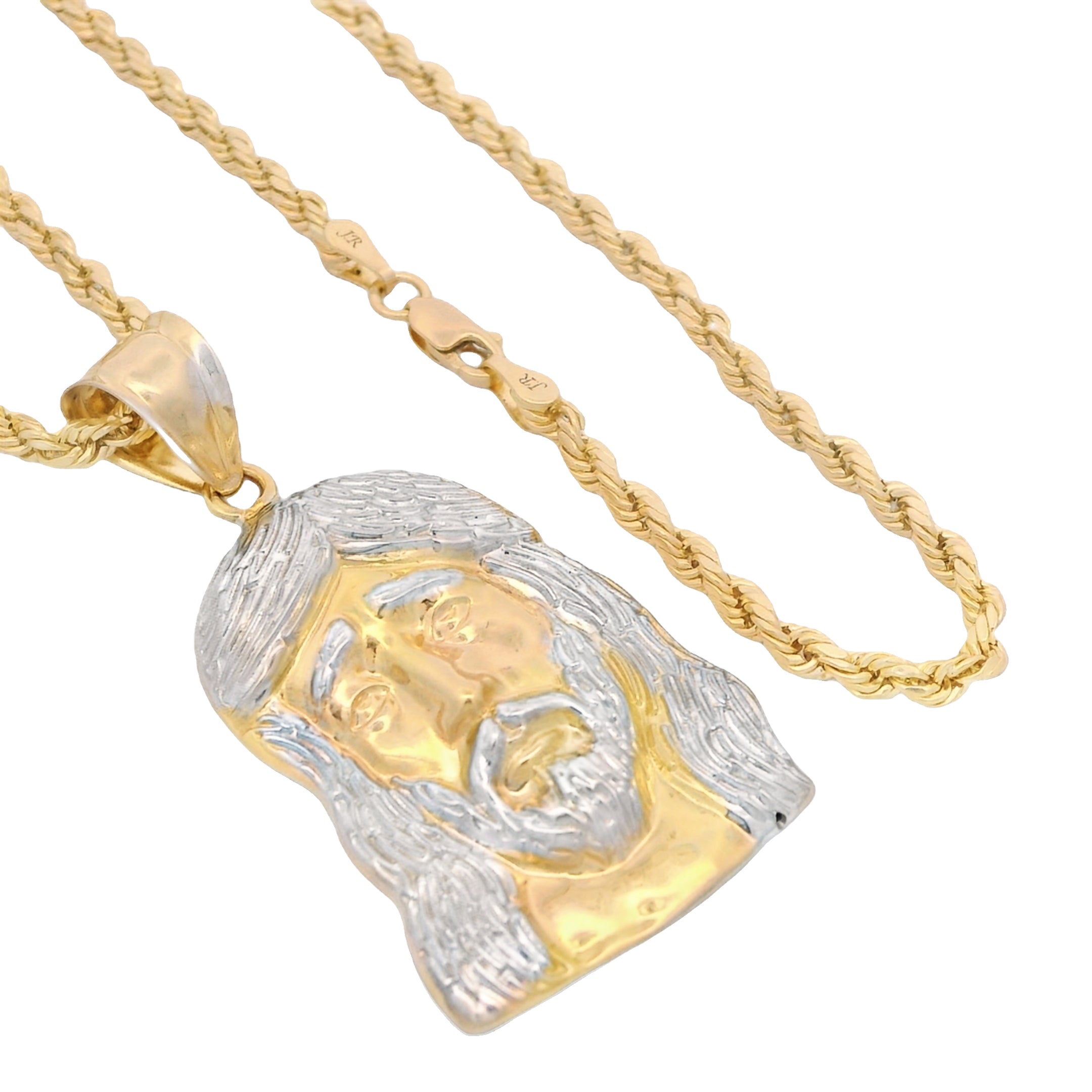 14K Gold Jesus Face Pendant with Hollow Rope Chain Necklace - 22 Inch Religious Jewelry for Men & Women - Perfect for Church, Gifts & Everyday Wear