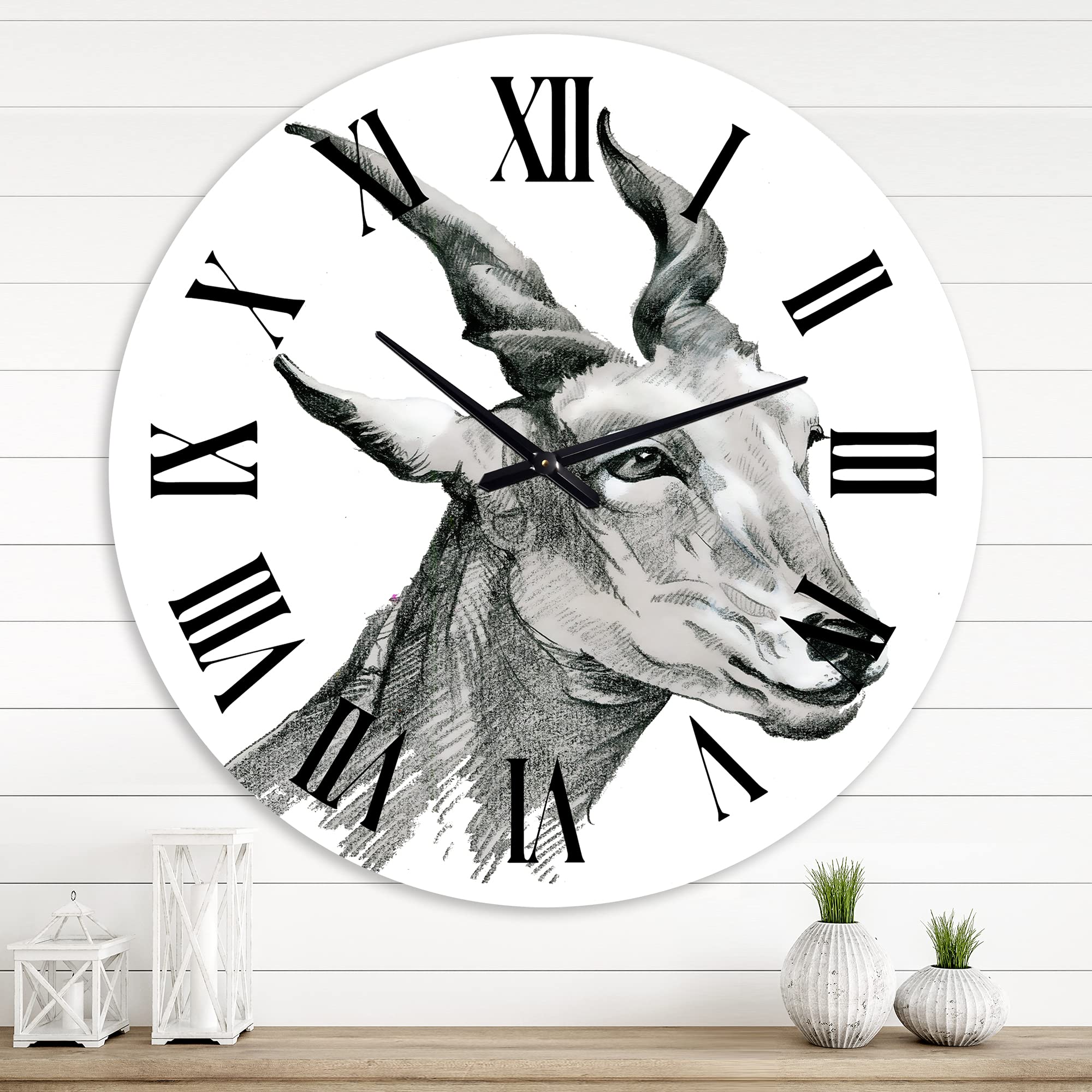 Farmhouse Wall Clock with Monochrome Goat Portrait - Large Rustic Kitchen Decor for Home, Office & Living Room | Perfect for Farmhouse, Country & Vintage Style Interiors
