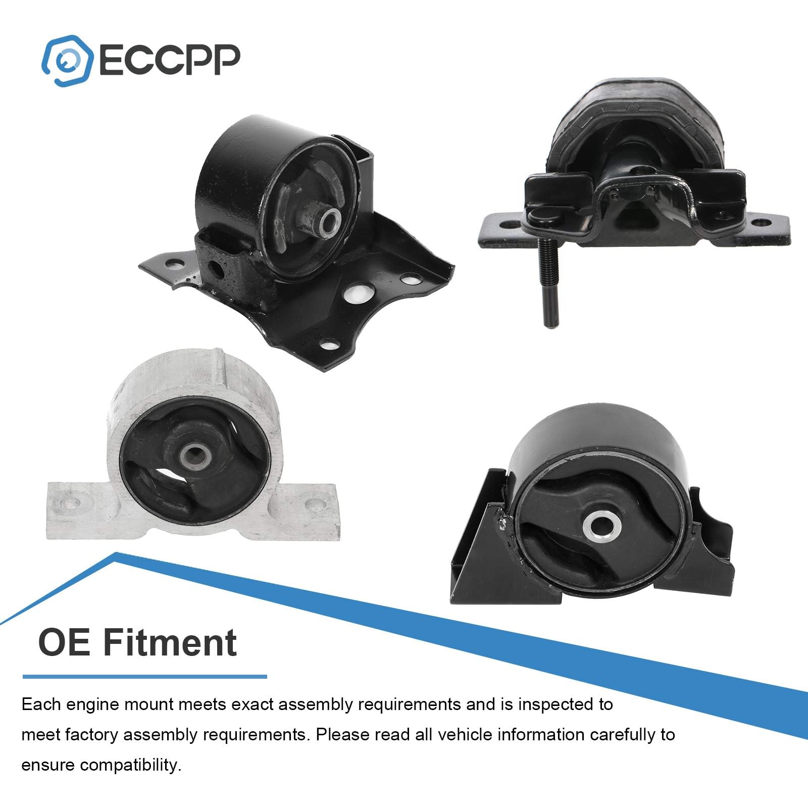 ECCPP Engine Motor and Transmission Mounts Kit - Front & Rear Mount Set Compatible with 2000-2006 Nissan Sentra 1.8L (4PCS) - Smooth Ride & Vibration Reduction for Daily Commute & Performance Driving