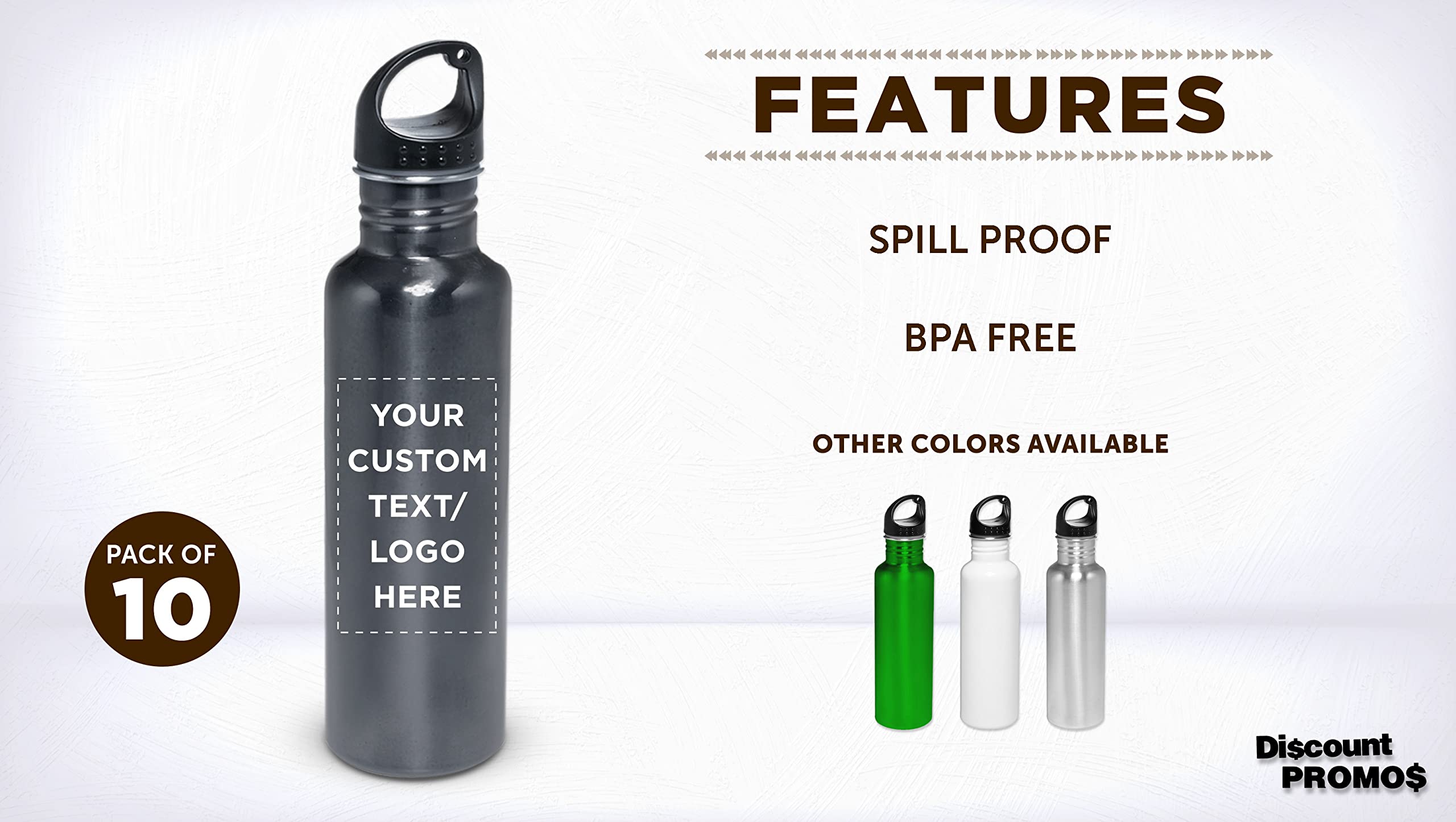 Custom Stainless Steel Water Bottles 26oz (Set of 10) - Personalized Bulk Pack, Reusable & Leak Proof - Ideal for Gym, Hiking, Camping, Outdoor Sports - Eco-Friendly Grey Water Bottles - Perfect for Office, School, Travel and Everyday Hydration