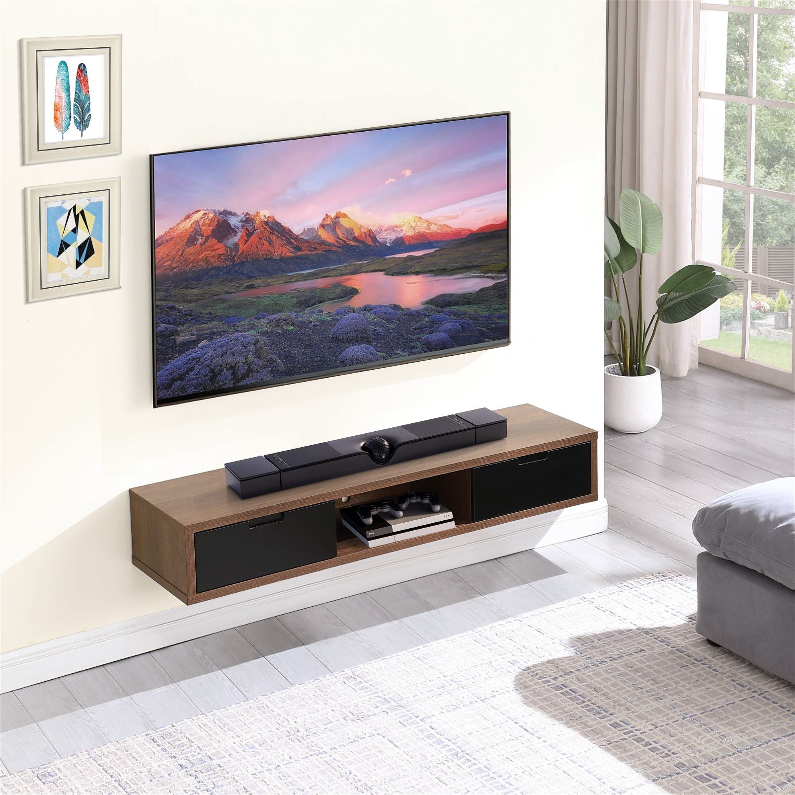 Wall Mounted Air Entertainment Unit - 1500mm Dark Oak TV Stand by Criterion - Perfect for Living Room, Bedroom & Home Theater Setup
