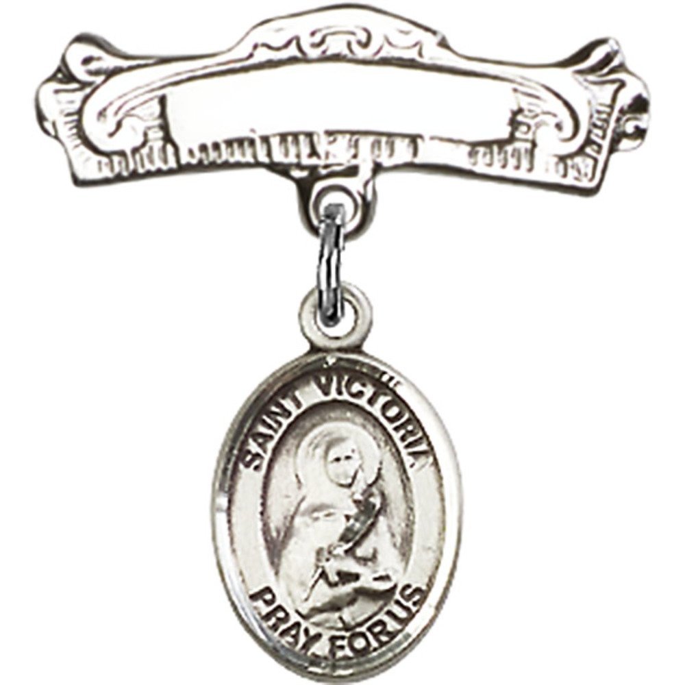 Sterling Silver Baby Badge with St. Victoria Charm - 7/8