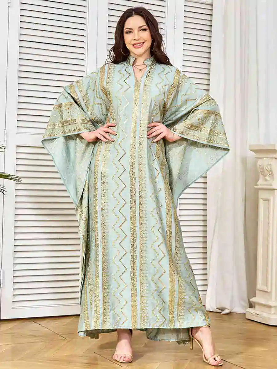 Elegant Eid Sequins Embroidered Batwing Sleeve Farasha Kaftan Dress for Women - Perfect for Holiday Celebrations, Parties, and Special Occasions