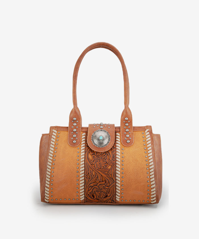 Montana West Tooled Leather Concealed Carry Tote Bag for Women - Western Style Handbag with Concho Details - Perfect for Everyday Use, Travel & Concealed Carry