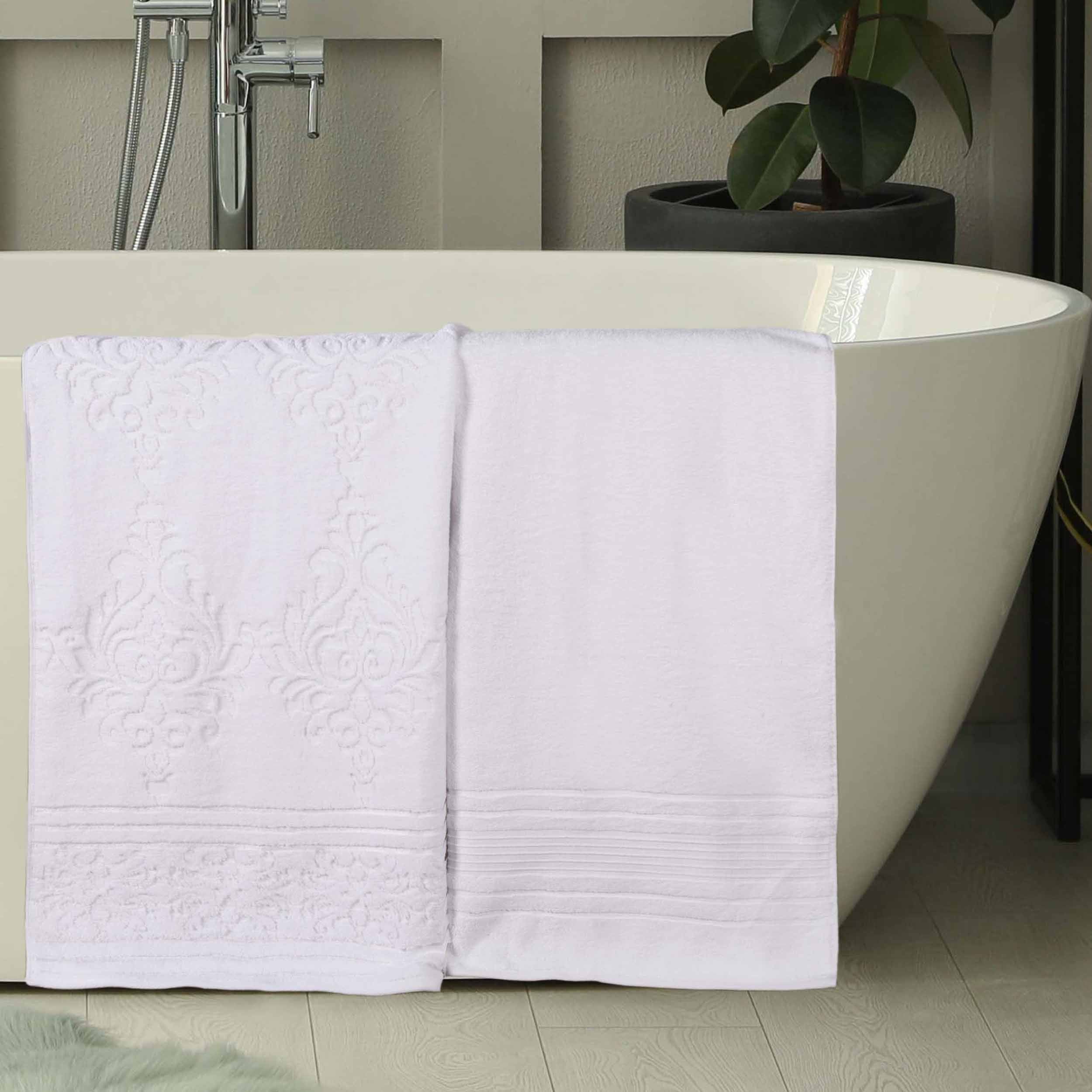 Premium 100% Zero Twist Cotton Bath Sheet Set of 2 - Ultra Soft & Absorbent Solid & Jacquard Floral Towels for Spa, Luxury Bathroom & Guest Use