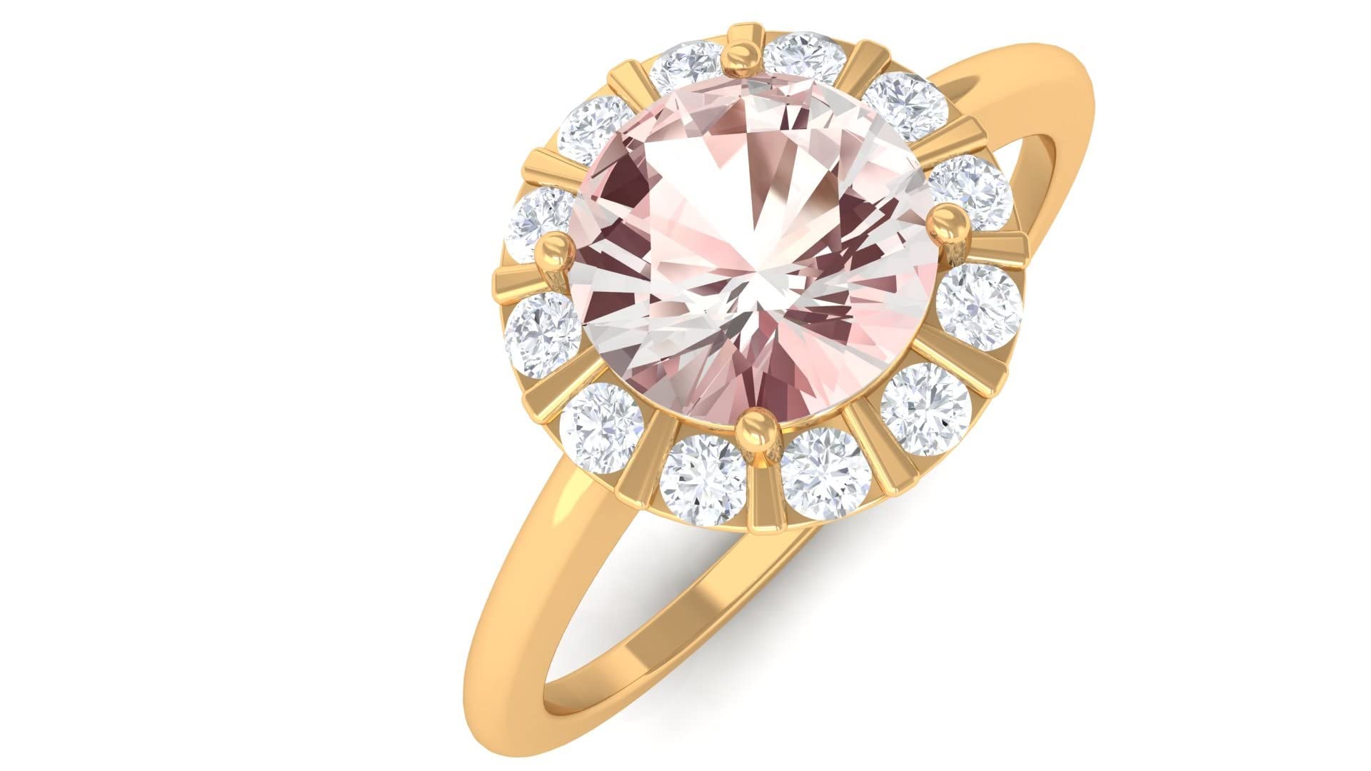 Morganite Engagement Ring with Diamond Halo - 14K Solid Gold Minimalist Ring for Women | Perfect for Proposals, Anniversaries & Bridal Jewelry
