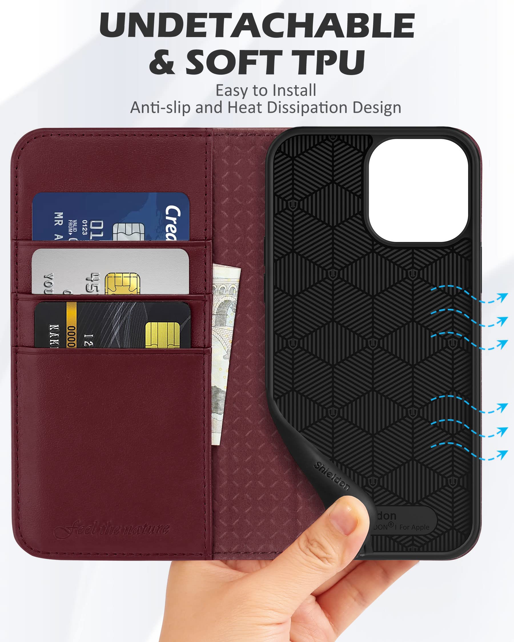 Premium SHIELDON Genuine Leather Wallet Case for iPhone 13 Pro Max (6.7