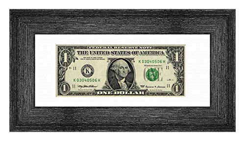 CountryArtHouse First Dollar Bill Display Frame - Brindle Black Rustic Solid Wood Currency Holder with UV Protective Acrylic & White Mat | Perfect for Preserving Baby's First Dollar, Graduation Money, or Special Anniversary Bills