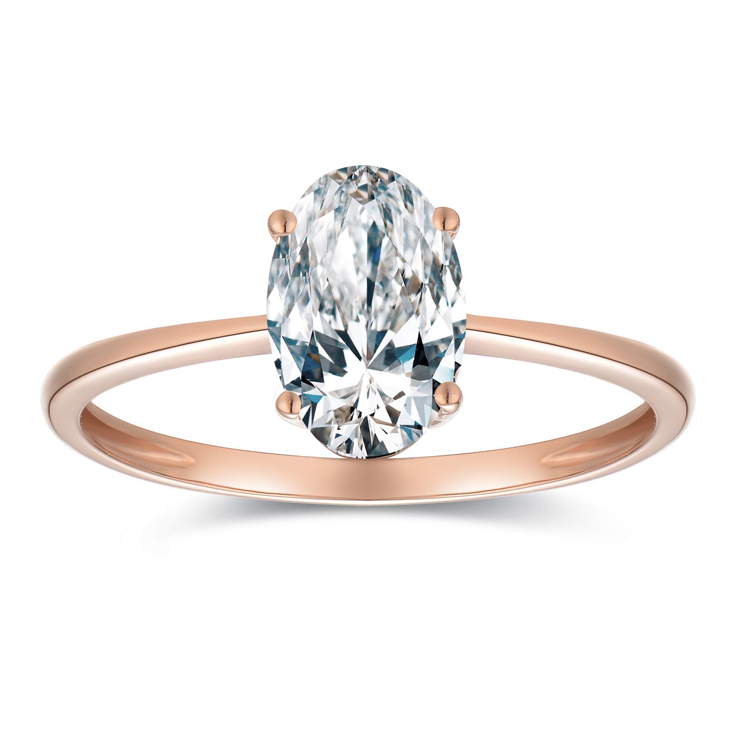 1.5 Carat Oval Cut Moissanite Engagement Ring 14K Rose Gold - Classic Solitaire Bridal Ring, Stackable Wedding Band for Women, Perfect for Proposals & Anniversaries