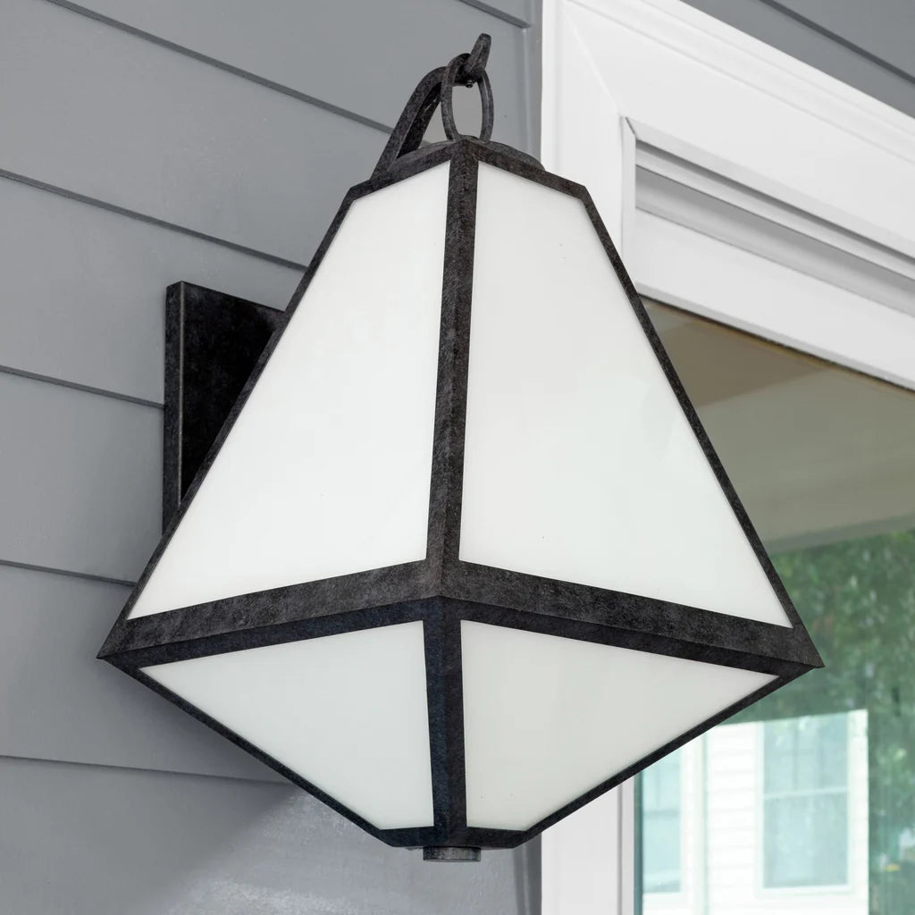 Brian Patrick Flynn Glacier 3-Light Outdoor Wall Sconce - 14x21 Inch Stainless Steel & Glass Fixture with Black Charcoal Finish - 120V E12 Candelabra Base LED Bulb Compatible - Perfect for Patio, Garden, Porch, Entryway and Exterior Wall Lighting