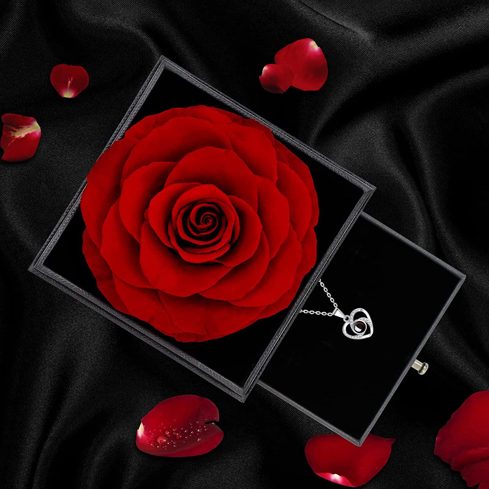 EGEKTBH Preserved Eternal Rose Gift Box with 'Love You' Necklace - Perfect Mother's Day, Birthday, Anniversary & Valentine's Day Gift for Her | Elegant Home Decor & Romantic Keepsake