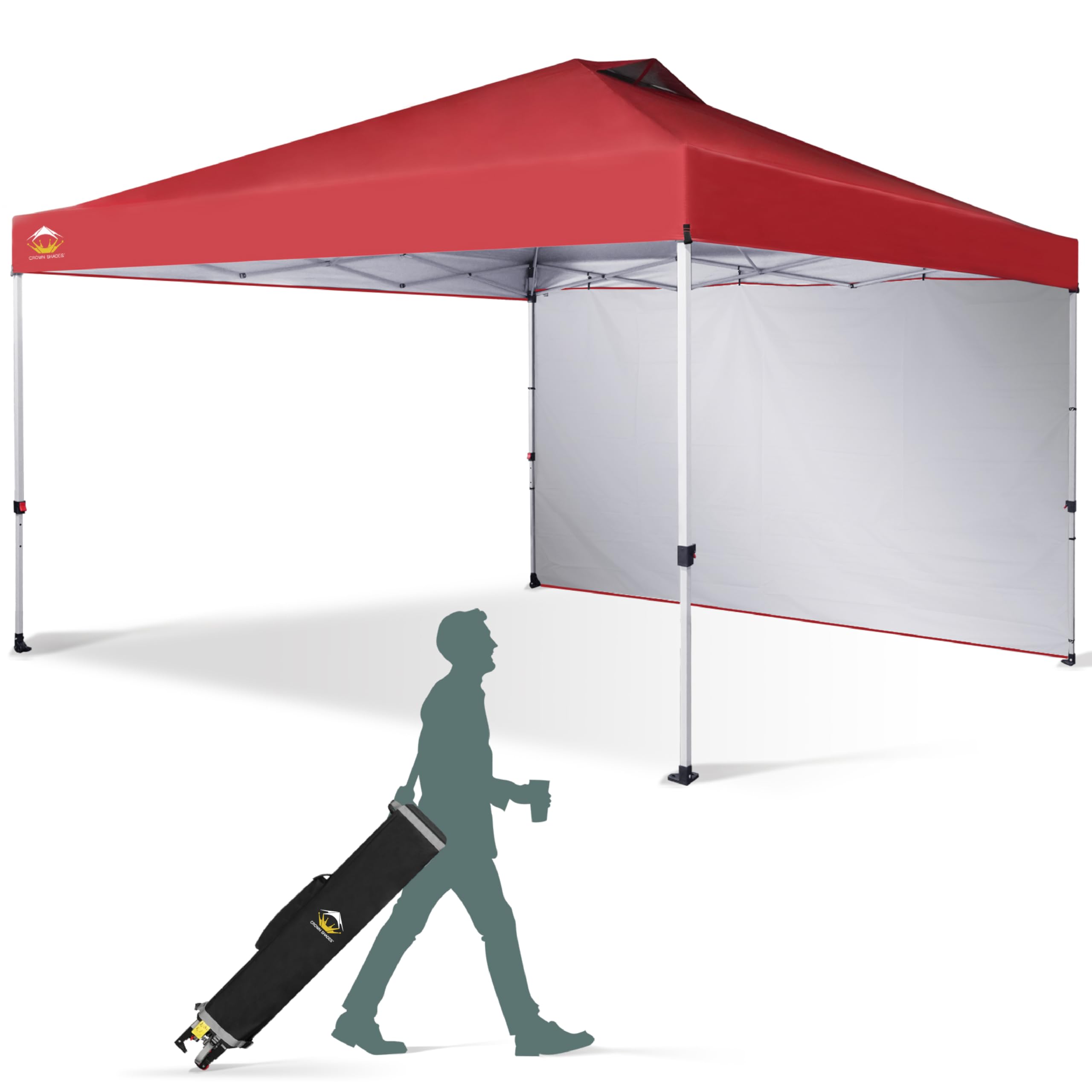 12x12 Pop Up Canopy Tent with 150D Silver Coated Fabric - Commercial Instant Shelter Includes Removable Sidewall, 4 Ropes, 8 Stakes & Weight Bags - Portable STO 'N Go Bag for Outdoor Events, Parties, Camping & Beach Use (Red)