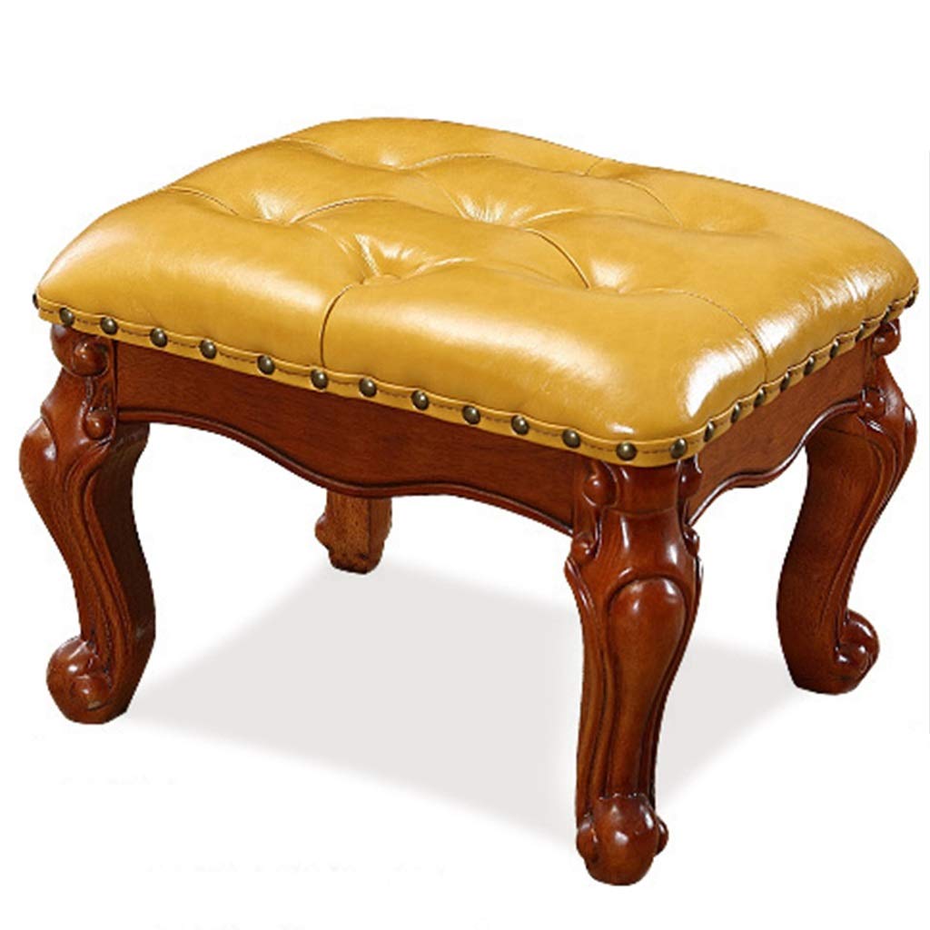 European-Style Square Foot Rest Stool for Living Room - Sofa Footstool, Coffee Table Ottoman, Porch Shoe Changing Bench - Supports 150kg (Yellow, 40x34x32cm) - Perfect for Relaxing, Coffee Tables & Entryway Organization