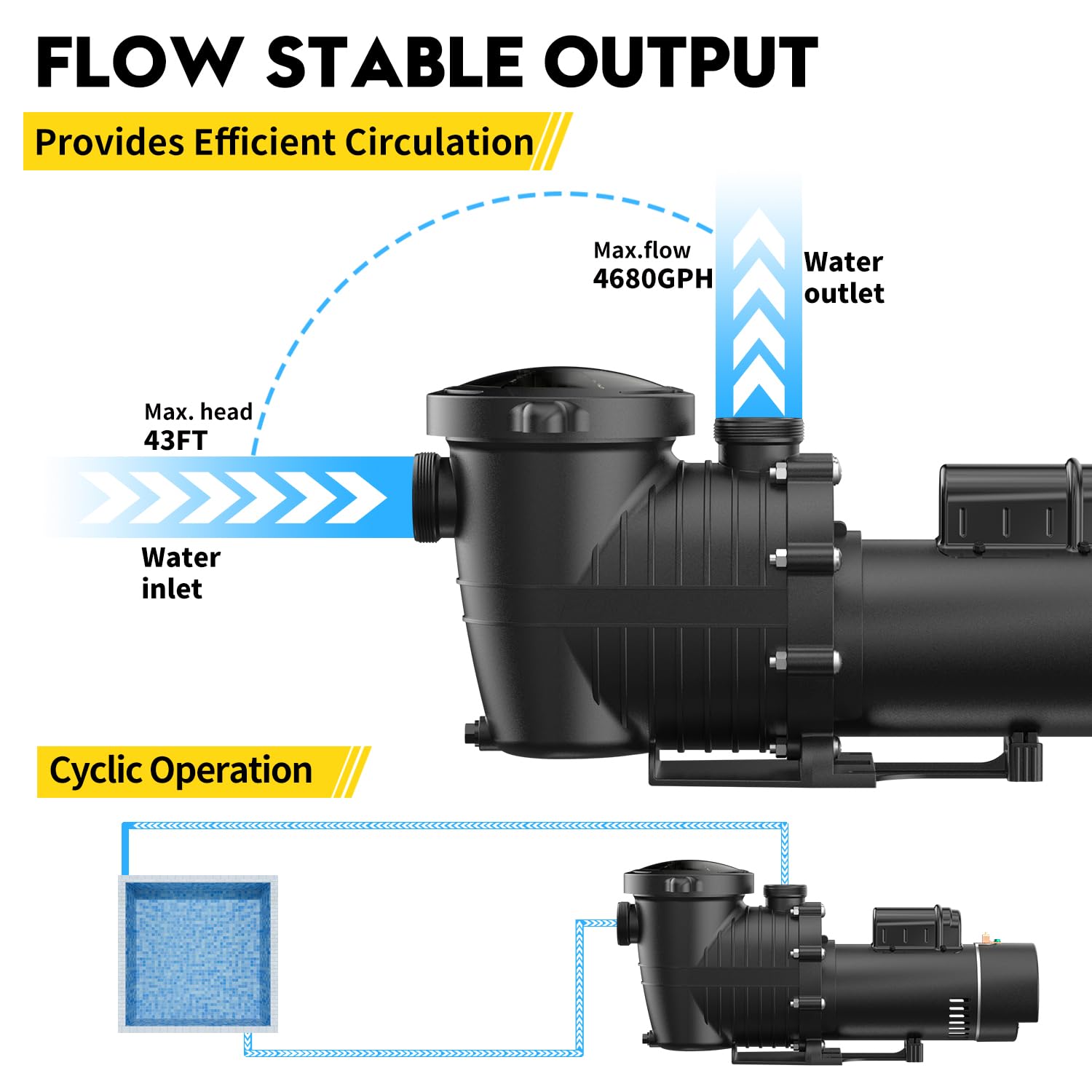 1.5HP Dual Speed Pool Pump 230V | 4680GPH Flow Rate | 43FT Head Lift | 1