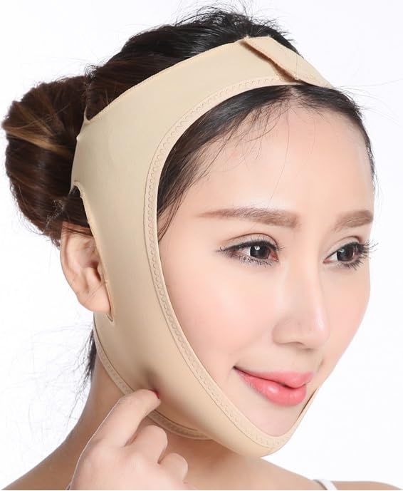 Alexvyan Beige Facial Slimming Mask for Double Chin - Breathable Face Lifting Belt, V-Shape Face Slimmer for Women, Anti-Wrinkle & Chin Reduction Strap (M-Size) - Perfect for Home Spa, Yoga & Relaxation