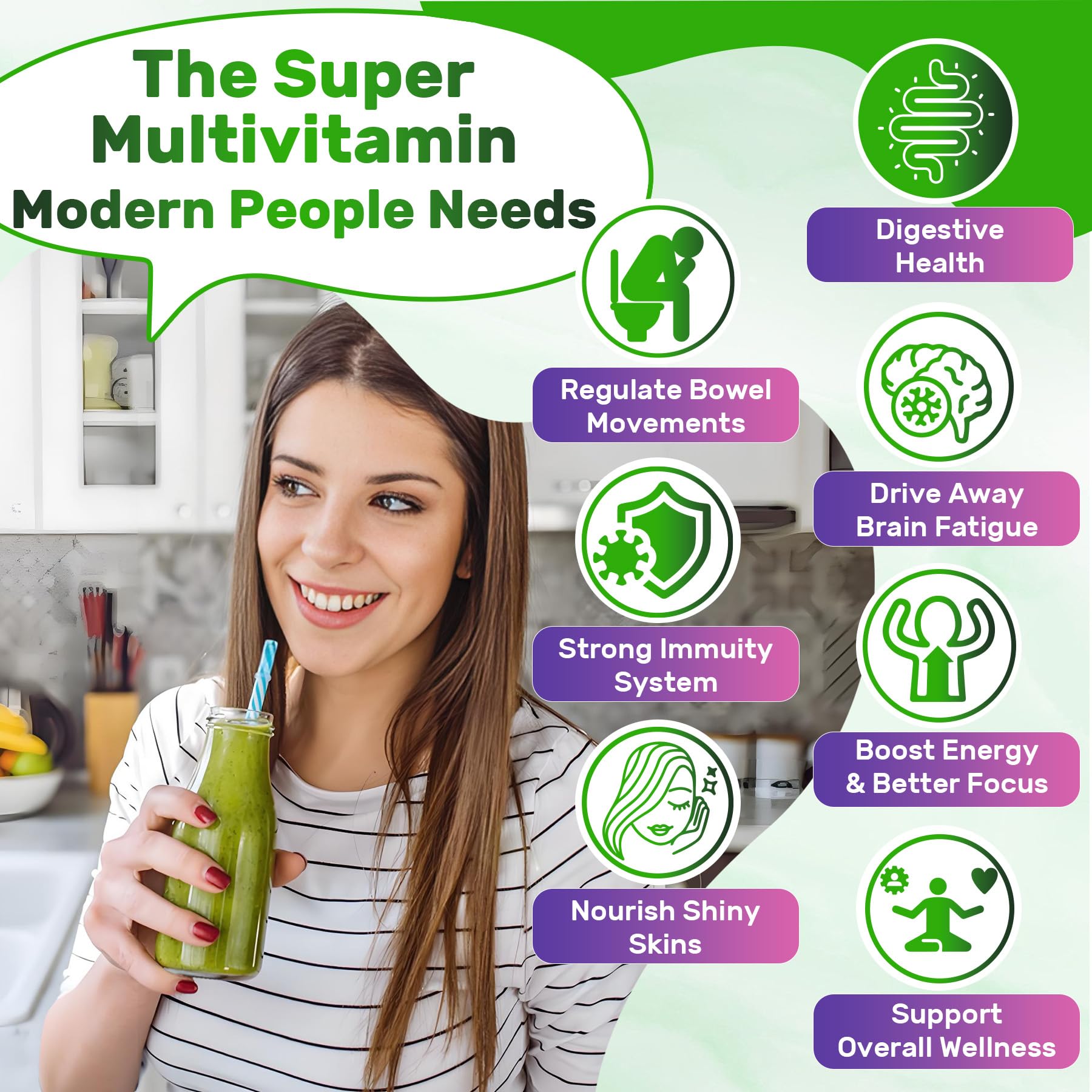 Super Greens Gummies - Organic Spirulina & Chlorella Supplement with Prebiotic Fiber & Probiotics | Fruit & Veggie Superfood Powder Alternative for Digestive Health, Immunity & Focus | 120 Count | Perfect for Busy Professionals & Health-Conscious Families