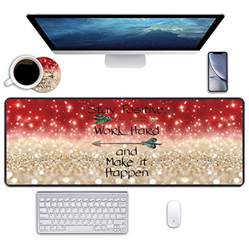 Red Glitter Stay Positive Work Hard and Make It Happen Inspirational Quote