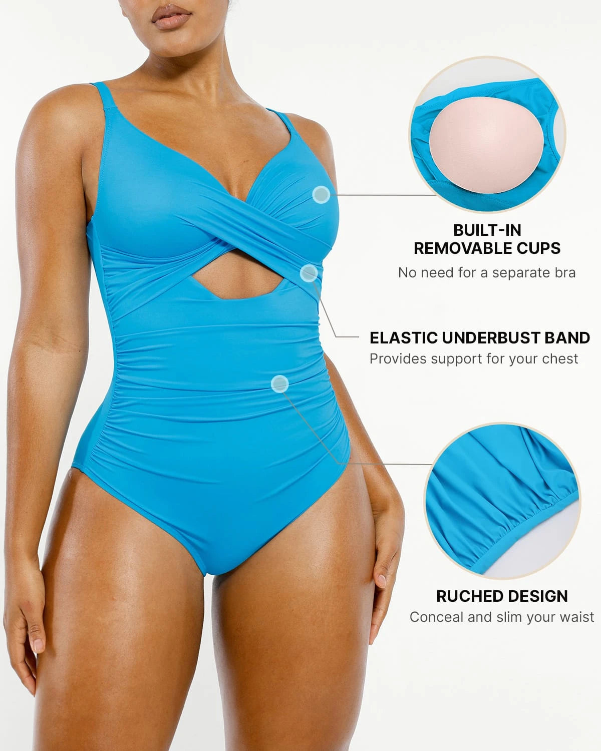 Smart Sculpt Ribbed Cutout Front Shaping Swimsuit - Sexy One Piece Bathing Suit for Women, Perfect for Beach, Pool & Summer Vacations