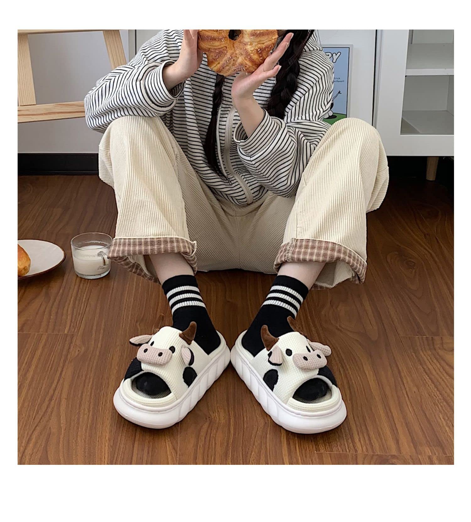 **Soft & Comfortable Cow Slippers for Women - Cute Cartoon Animal House Shoes, Mute Cow Linen Slides - Perfect for Relaxing at Home, Lounging & Gift Giving**
