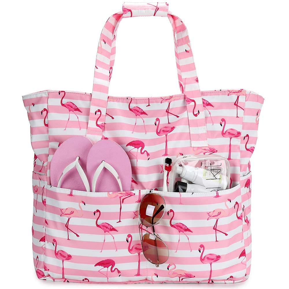 LEDAOU Large Waterproof Beach Tote Bag for Women - Sandproof Zippered Pool & Gym Bag with Wet Pocket - Perfect for Beach, Travel, Grocery Shopping & Outdoor Activities