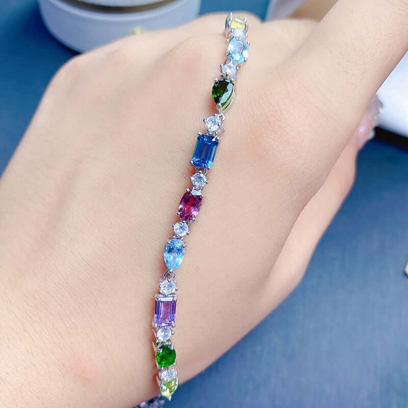 Amethyst Topaz Birthstone Bracelet & Peridot Chain Bracelet - Elegant Gemstone Jewelry for Women | Perfect for Birthday Gifts, Anniversary Presents & Everyday Wear | FME B085