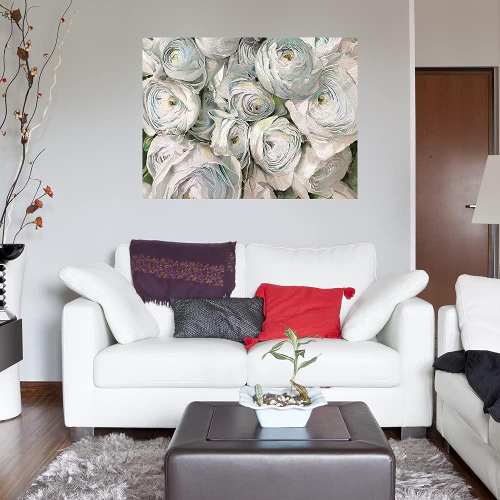 Premium White Ranunculus Floral Canvas Wall Art - Hand-Painted Fine Art Print for Home & Office Decor - Ready to Hang 32x24 Inches - Perfect for Living Room, Bedroom, Bathroom, Kitchen, Office, Bar & Dining Room Decor