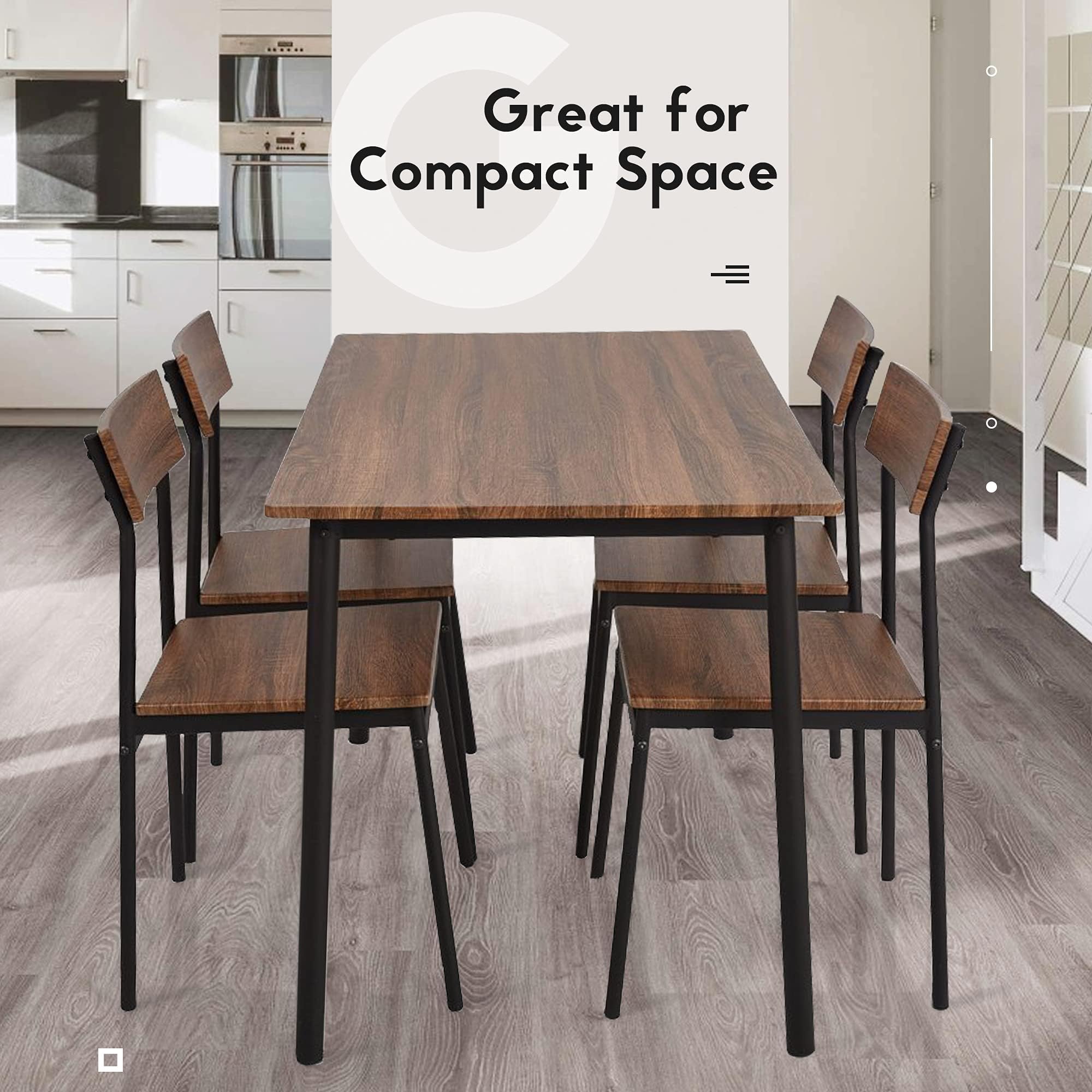 Farmhouse Industrial Style 4-Piece Dining Table Set with Wood & Metal Chairs - Perfect for Small Kitchens, Breakfast Nooks & Compact Living Spaces
