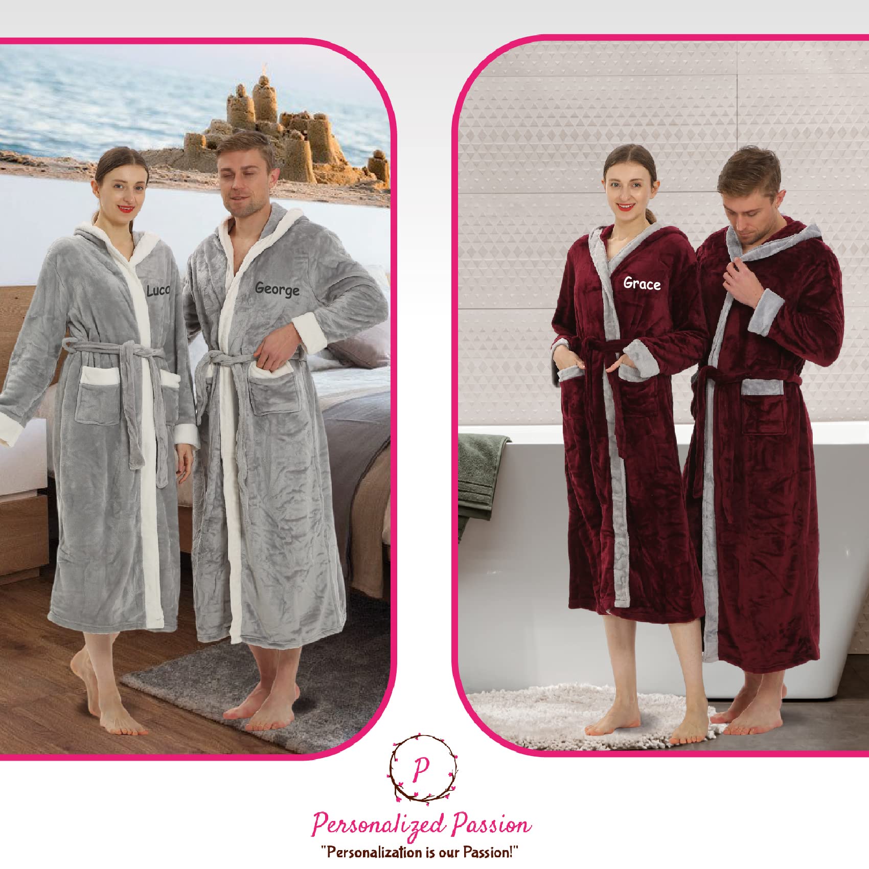 Personalized Hooded Plush Robes - Super Soft His & Hers Bathrobes for Spa & Home Relaxation