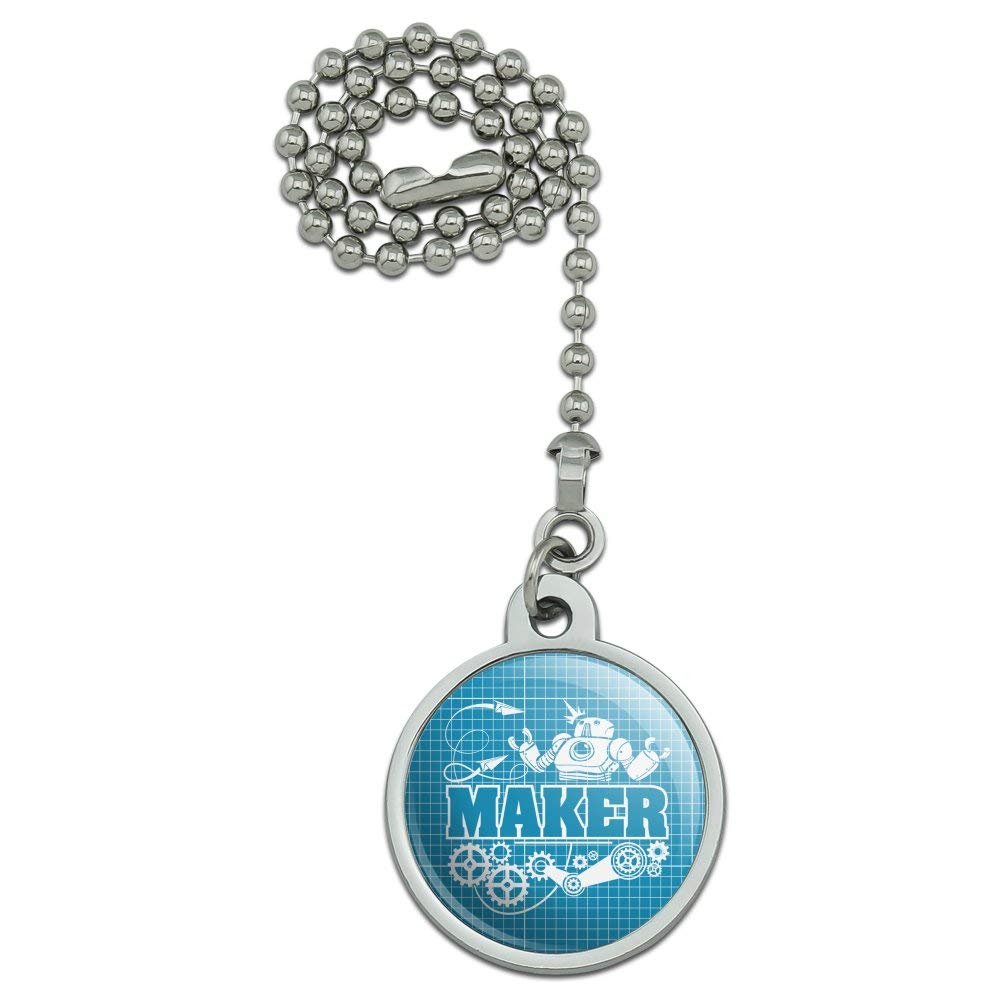 GRAPHICS & MORE Maker Blueprint Design with Robot and Gears - Decorative Ceiling Fan Pull Chain - Perfect for Industrial Style Home Decor & DIY Projects