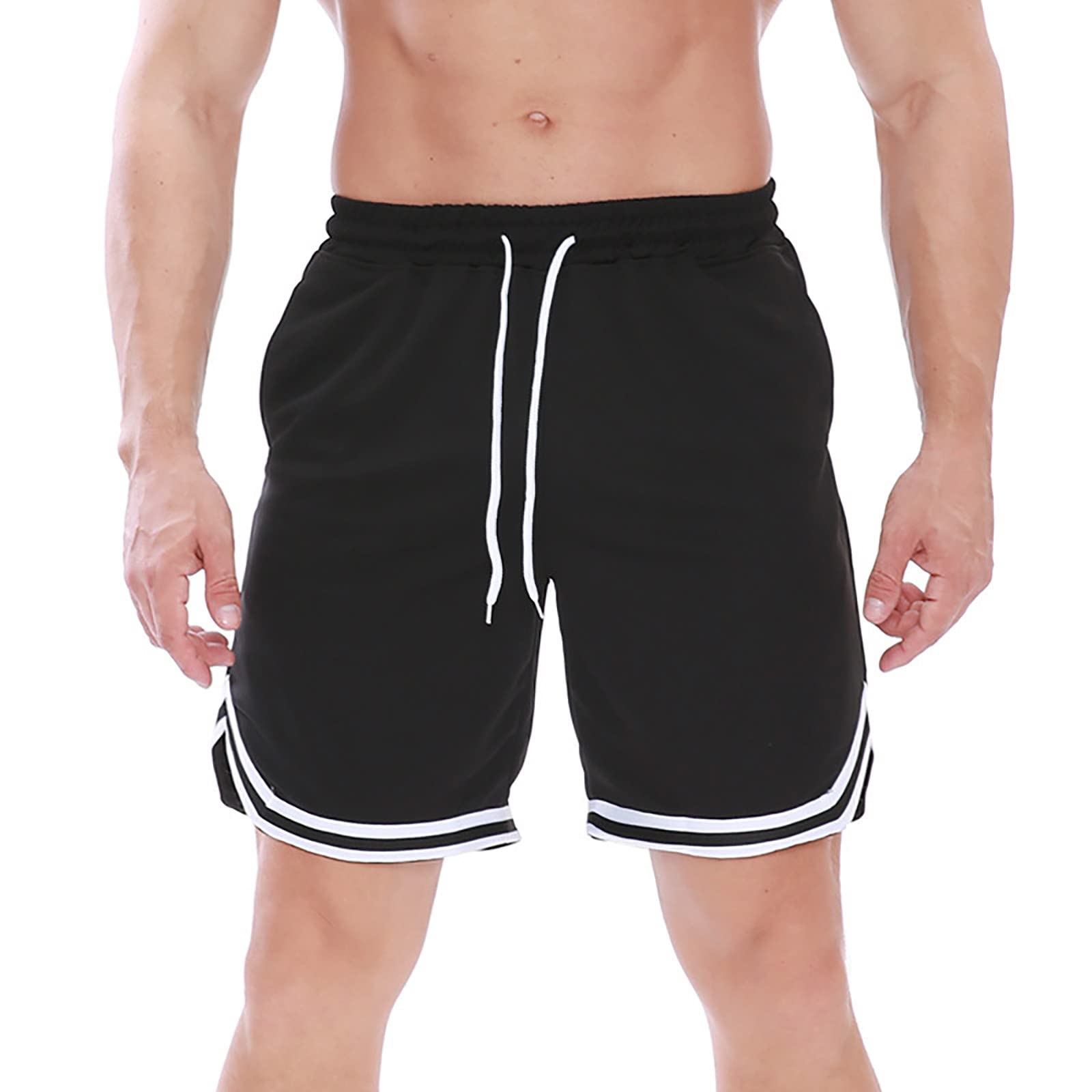 Men's Athletic Drawstring Shorts - Gym Workout Shorts with Elastic Waistband & Side Pockets - Lightweight Breathable Running Shorts for Summer, Beach, Basketball & Casual Wear