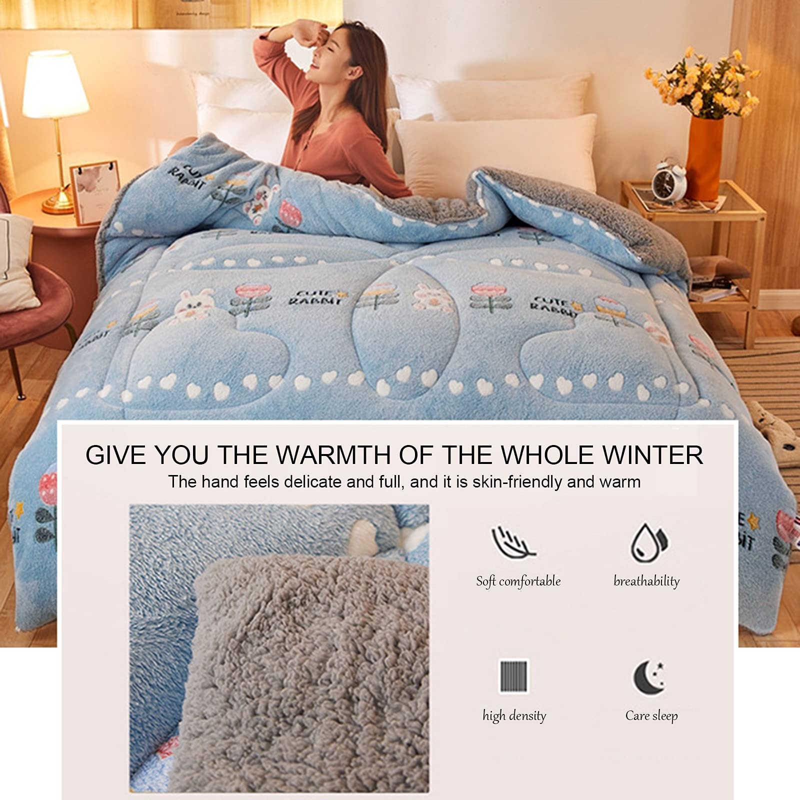 All-Season Quilted Cotton Duvet Insert - Twin Size Winter Warm Bed Quilt - Thick Lambswool Cashmere Blanket (200x230cm, 4kg) - Perfect for Cold Nights & Cozy Bedroom Decor