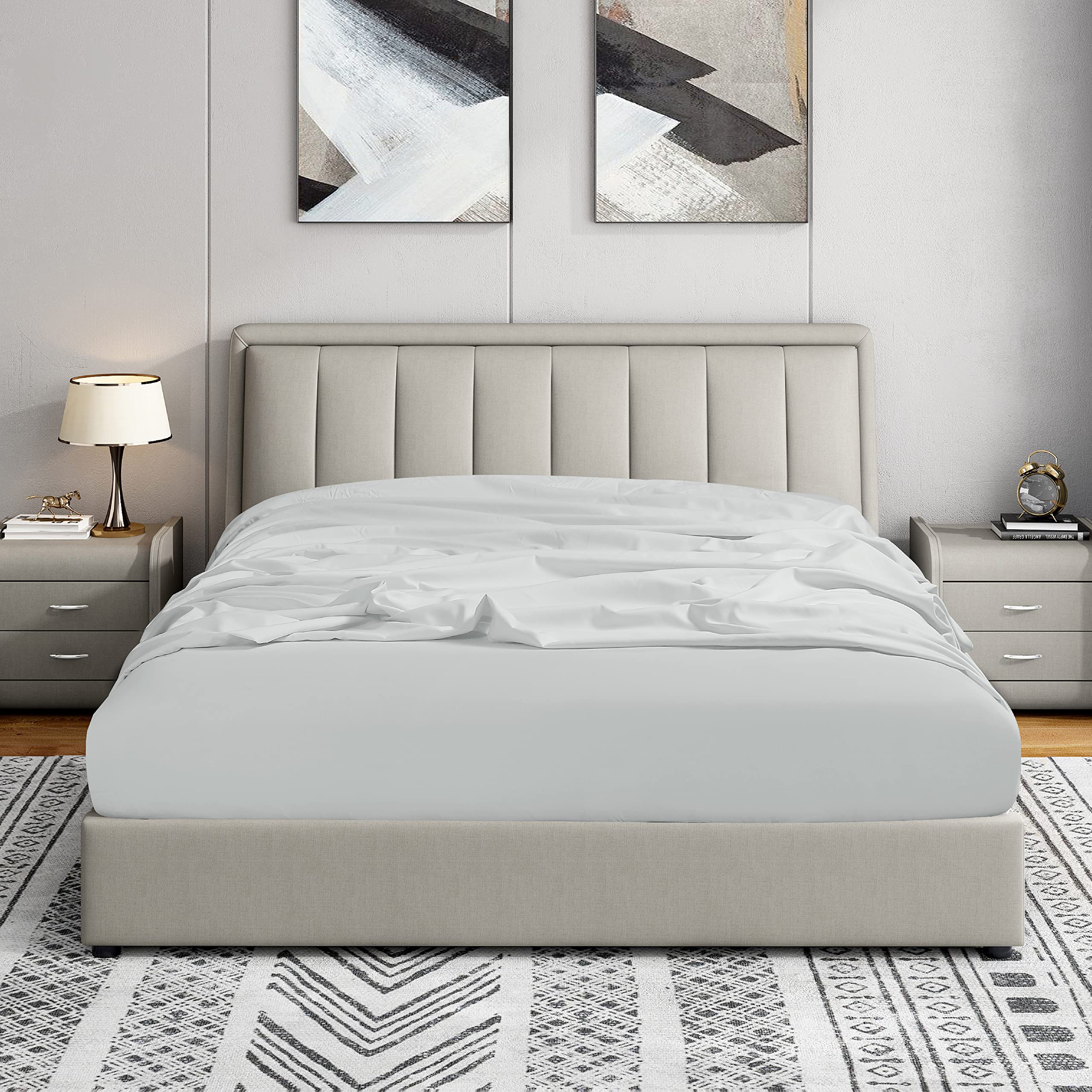 Cathay Home Queen Fitted Sheet - Ultra Soft Double Brushed Microfiber - Wrinkle & Fade Resistant Deep Pocket Sheet - Fits 19