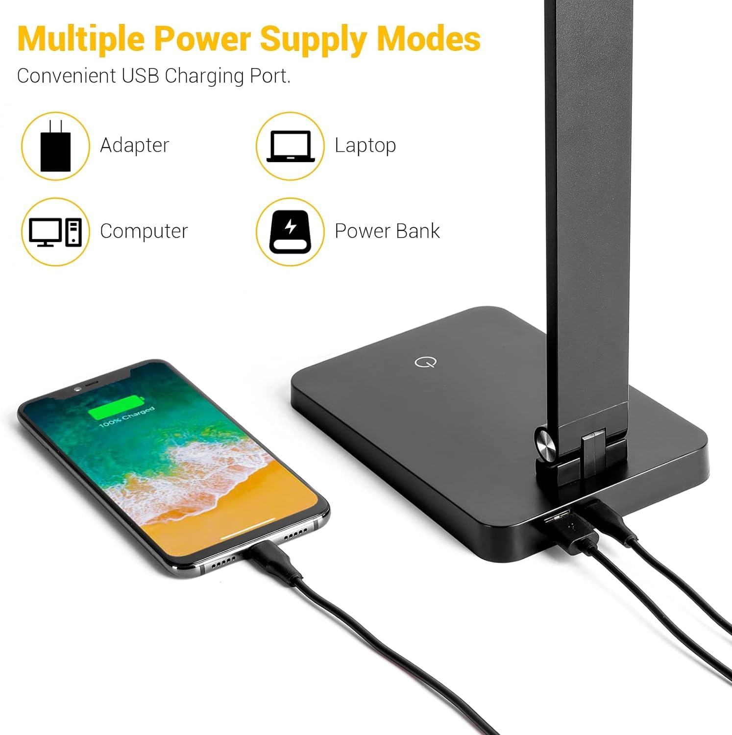 Adjustable LED Desk Lamp with USB Charging Port - 3-Level Dimmable Study Light for Home Office, 5000K Natural White Light, Compact Reading Lamp for Work & Study (Black) | Perfect for Night Reading, Computer Work & Home Office Tasks