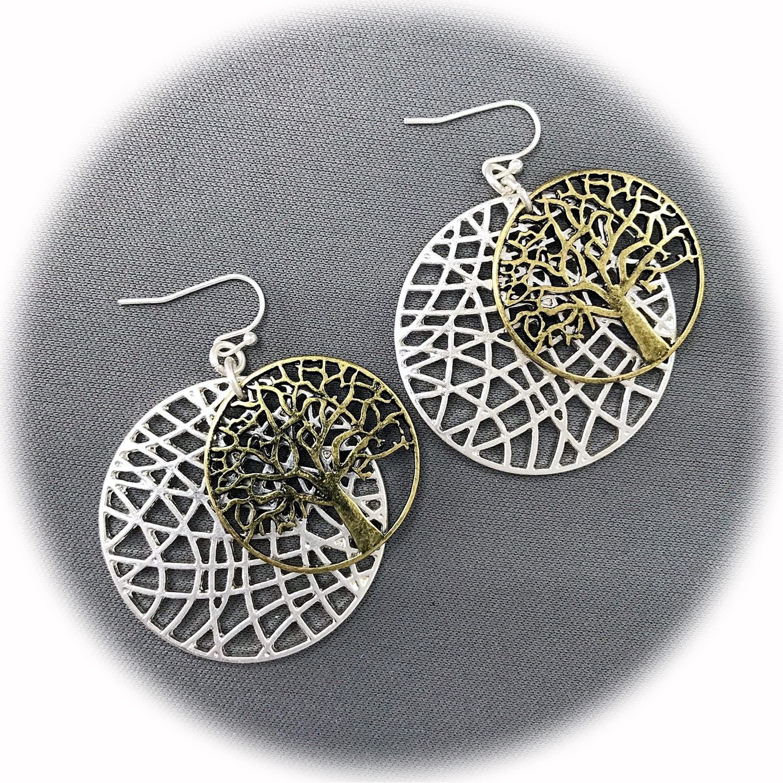 Silver Plated & Gold Plated Tree of Life Filigree Dangle Earrings - Boho Chic Jewelry for Women, Gift for Her | Perfect for Weddings, Parties & Everyday Wear