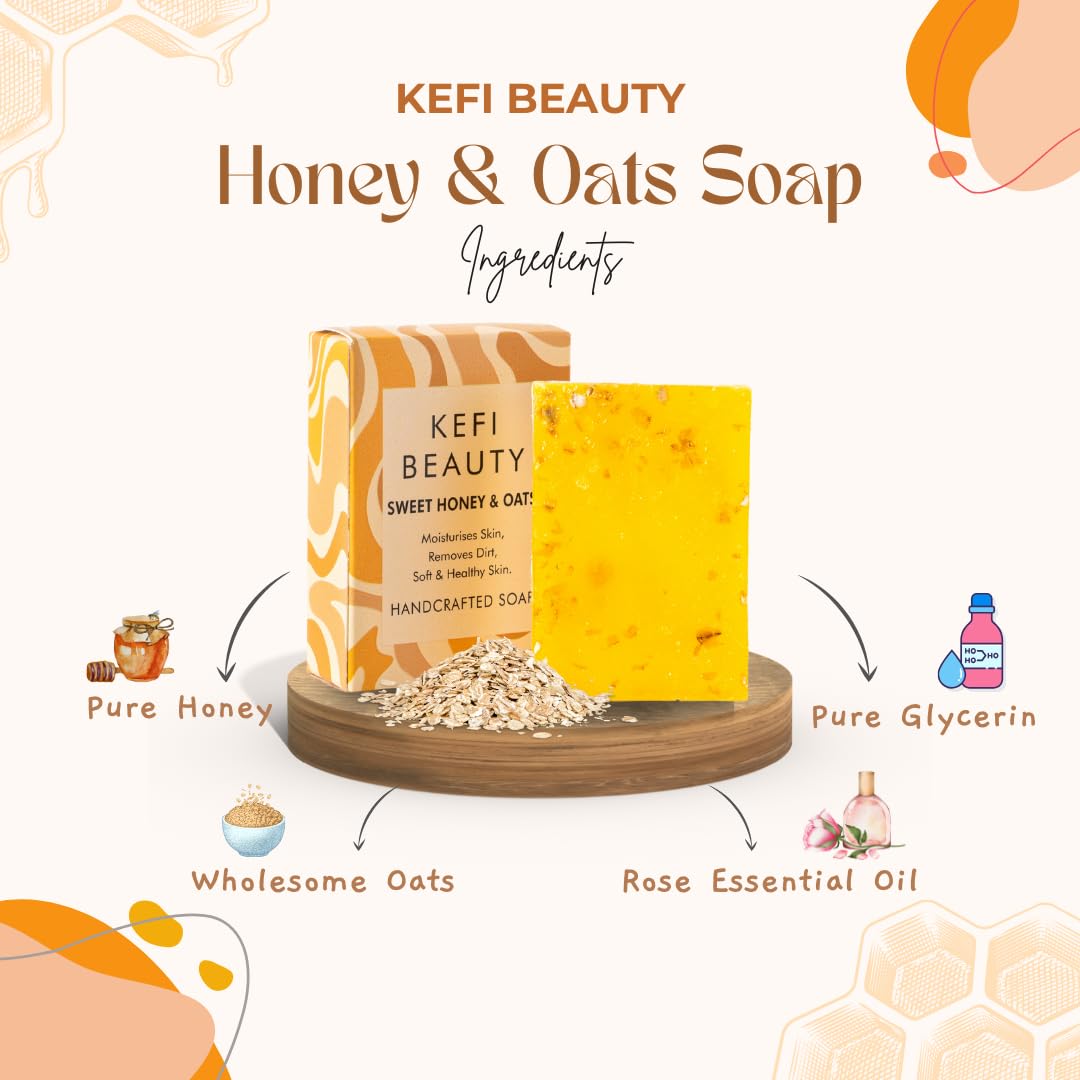 KEFI BEAUTY Honey & Oats Nourishing Soap with Herbal Cream - 100g Each, Pack of 2 - Moisturizing Hand & Body Cleanser for Dry Skin Care & Daily Bath Routine