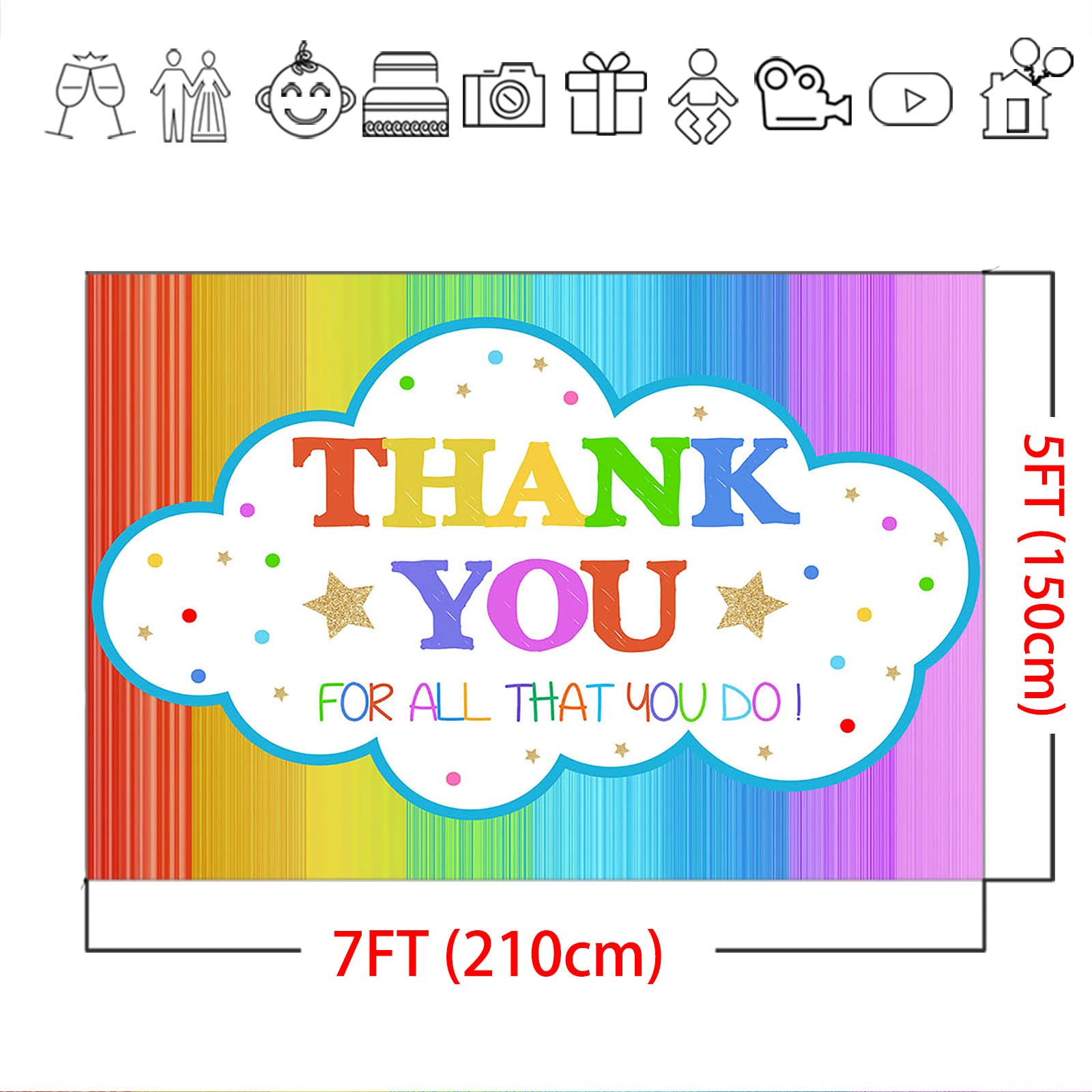 7x5ft Colorful Thank You Backdrop for Teachers, Nurses, Doctors - Photography Background for Retirement Parties, National Nurses Day & Staff Appreciation Events - Mocsicka Photo Banner