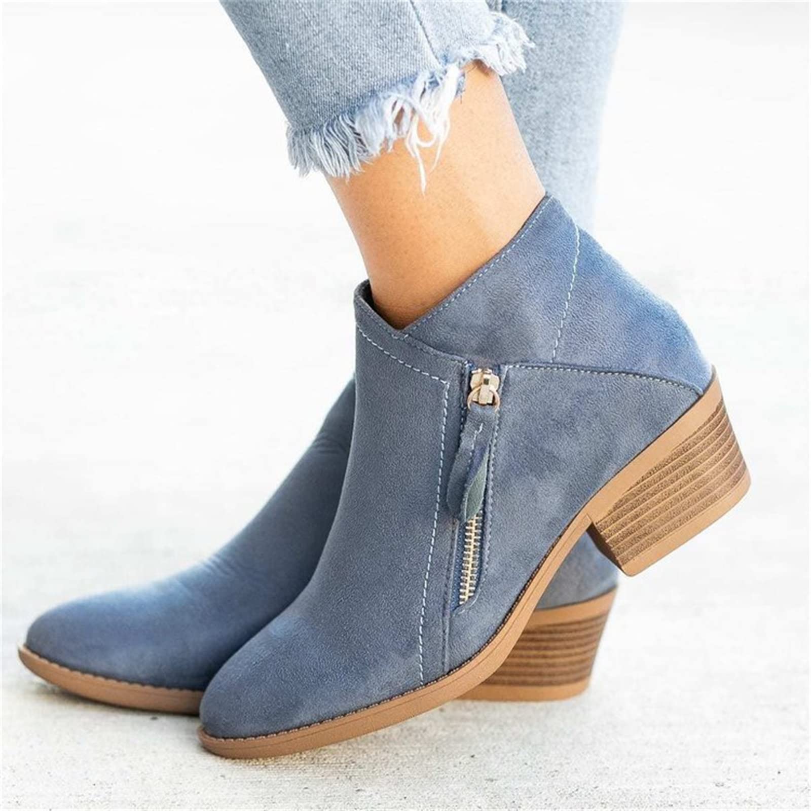Lausiuoe Women's Ankle Boots - Chunky Heel Western Booties with Side Zipper, Pointed Toe & Wide Width Options | Perfect for Office, Date Night & Casual Outfits