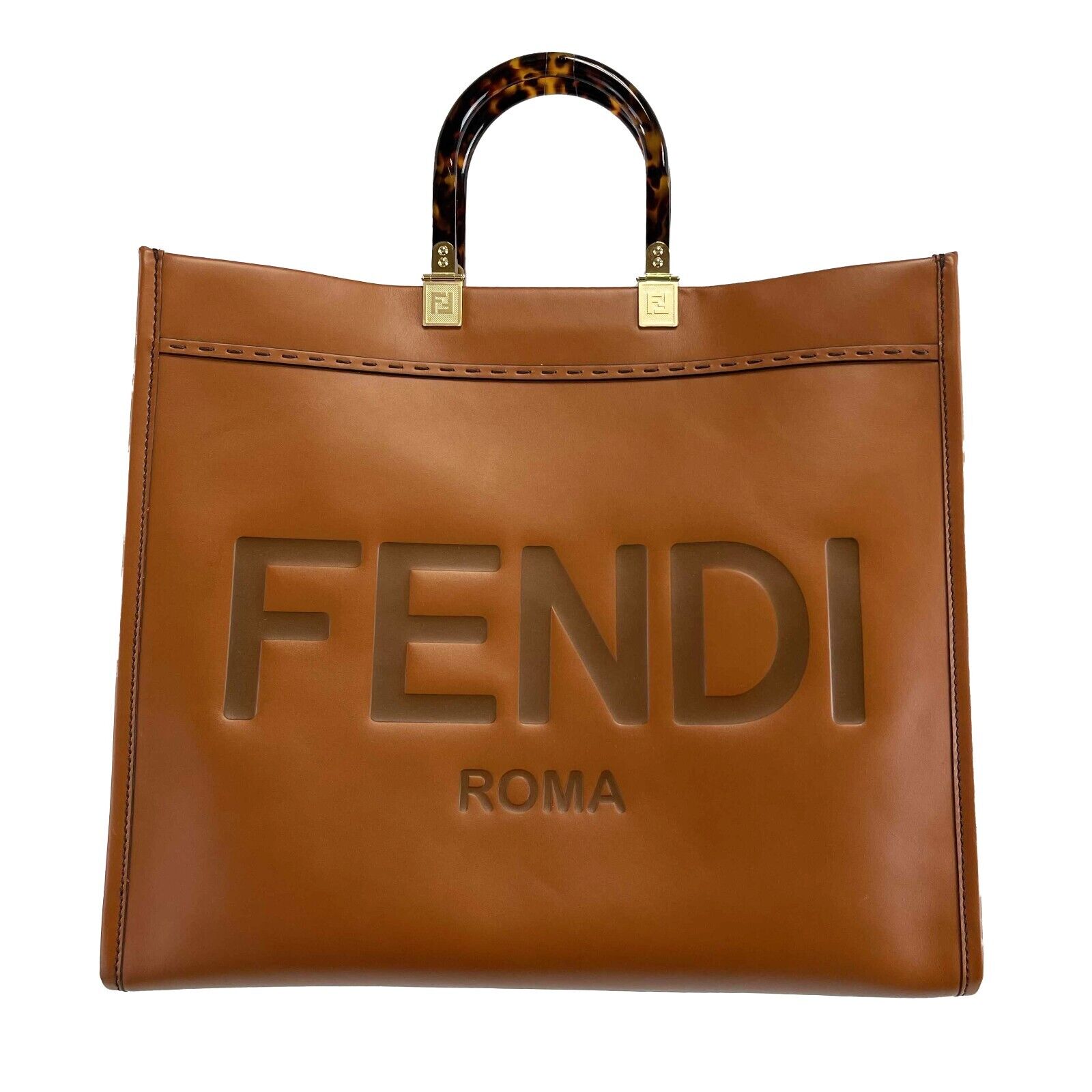 Fendi Sunshine Shopper Tote Bag - Large Genuine Calfskin Leather Handbag for Women | Luxury Designer Tote | Perfect for Work, Travel & Everyday Use