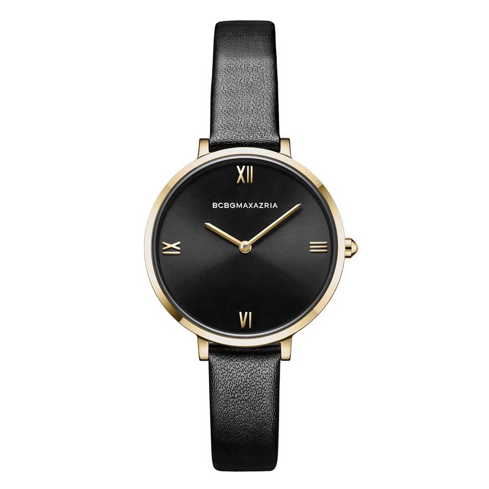 BCBGMAXAZRIA Women's Quartz Rose Gold Stainless Steel Watch with Black Leather Strap BG50668003 - Perfect for Office, Party & Everyday Wear