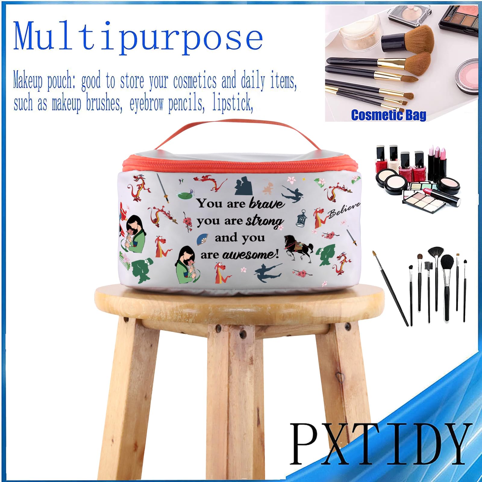 PXTIDY Disney Princess Inspired Cosmetic Case - Cute Cartoon Makeup Organizer Bag for Travel & Storage - Perfect Gift for Disney Fans & Fairy Tale Lovers - Use for Daily Makeup, Travel Essentials, or Cosmetics Storage