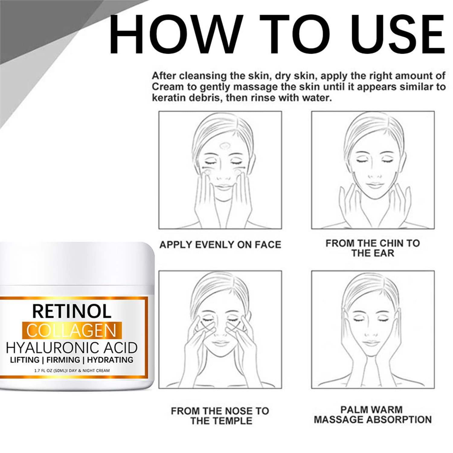 Retinol Collagen Anti-Wrinkle Face Cream - Deep Hydrating & Firming Moisturizer for Tightening Skin, Reducing Fine Lines & Sagging - 1.7 Oz - Perfect for Nighttime Skincare Routine & Anti-Aging Regimen
