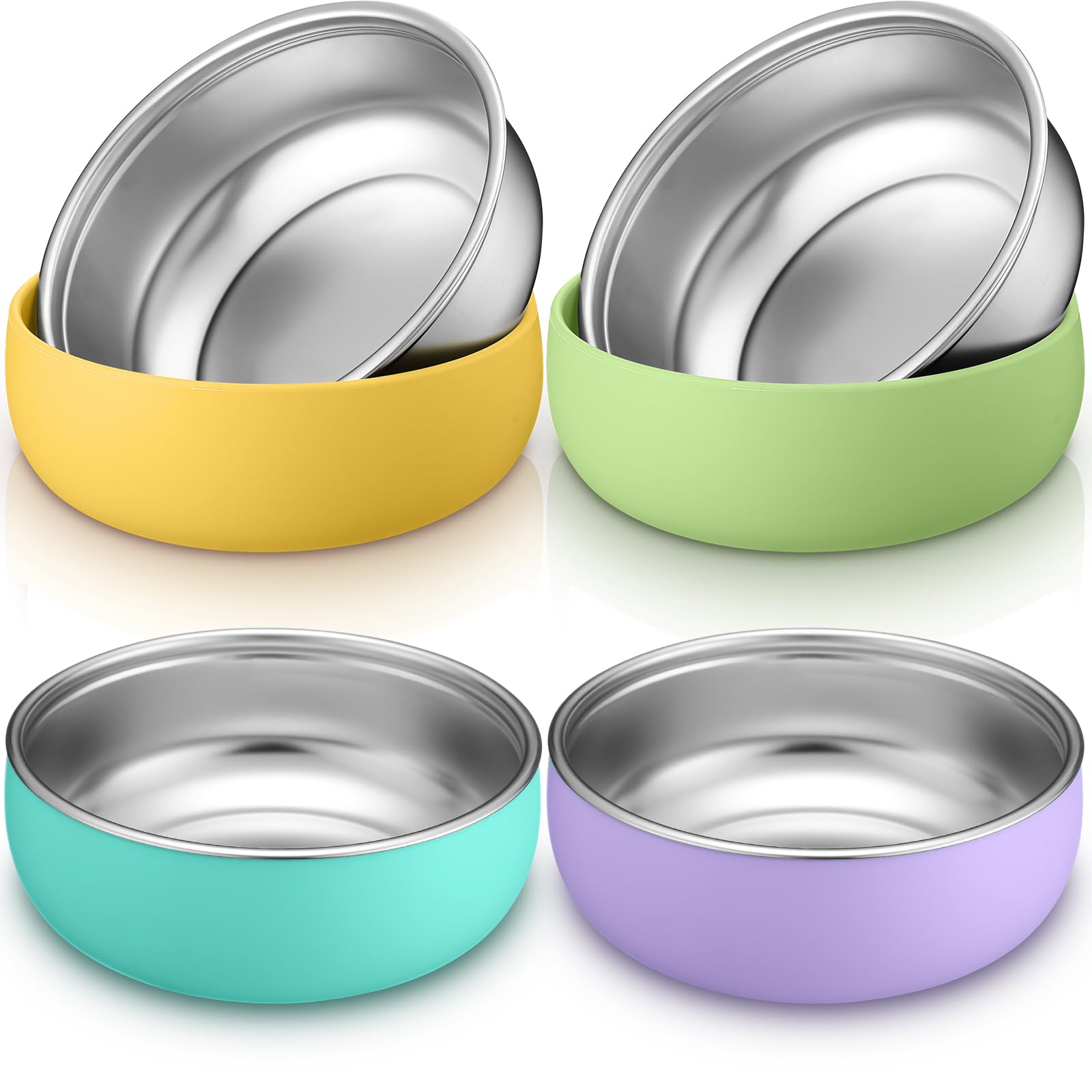 Nuogo 4-Pack 304 Stainless Steel Baby Bowls with Removable Silicone Shell - Toddler Feeding Bowls, Kids Snack Containers - Heat Resistant, Dishwasher Safe - Perfect for Baby Led Weaning, Travel & Daycare (Fresh Color)
