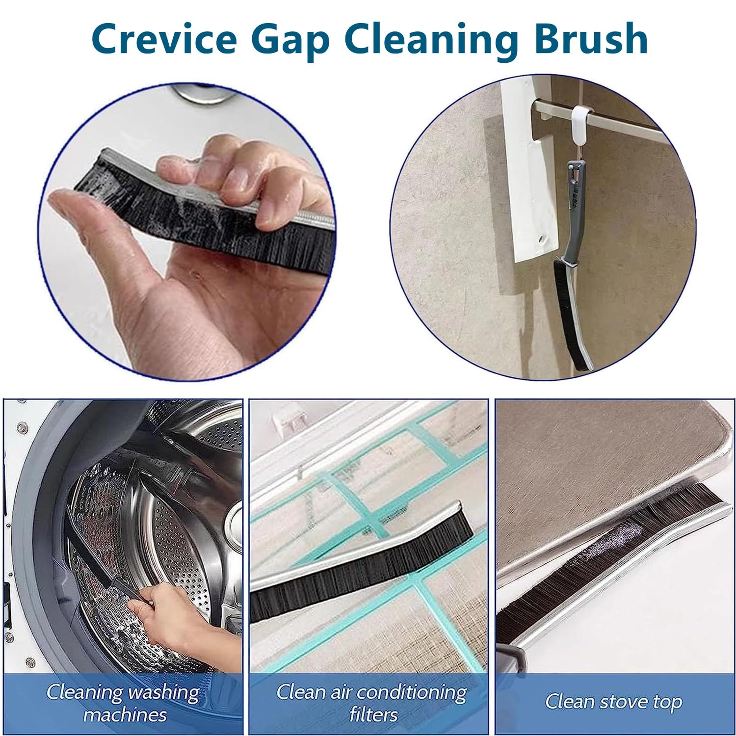 5Pcs Bathroom Crevice Cleaning Brush Set - Multi-Purpose Gap & Groove Cleaner for Windows, Tiles, Dead Corners - Durable Black Cleaning Brushes for Home & Kitchen Use