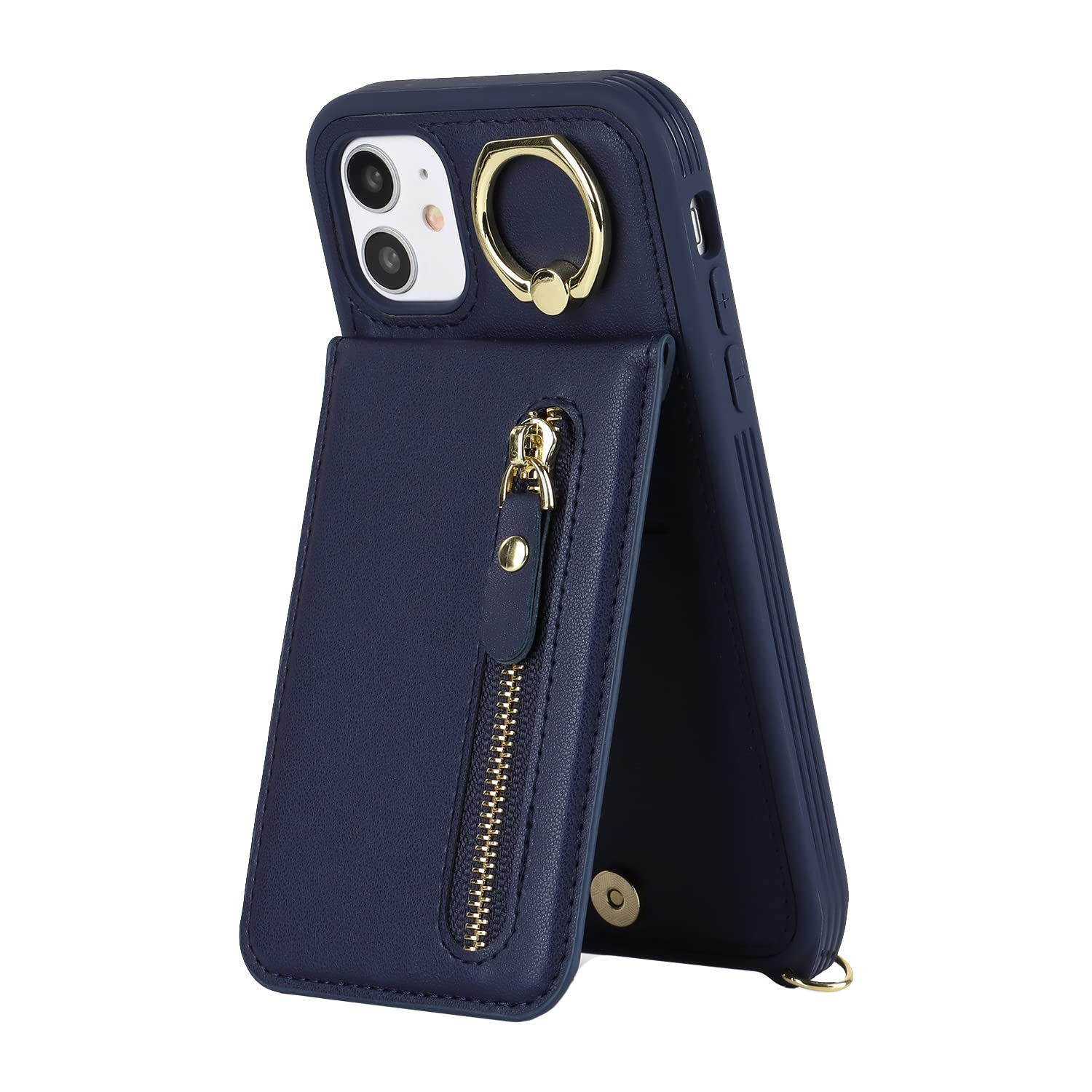 Premium Shockproof iPhone 11 Case with Card Holder & Wrist Strap - Wallet Phone Case with Kickstand, Zipper Closure & Credit Card Slots (Blue) | Perfect for Women's Everyday Use, Travel & Hands-Free Convenience