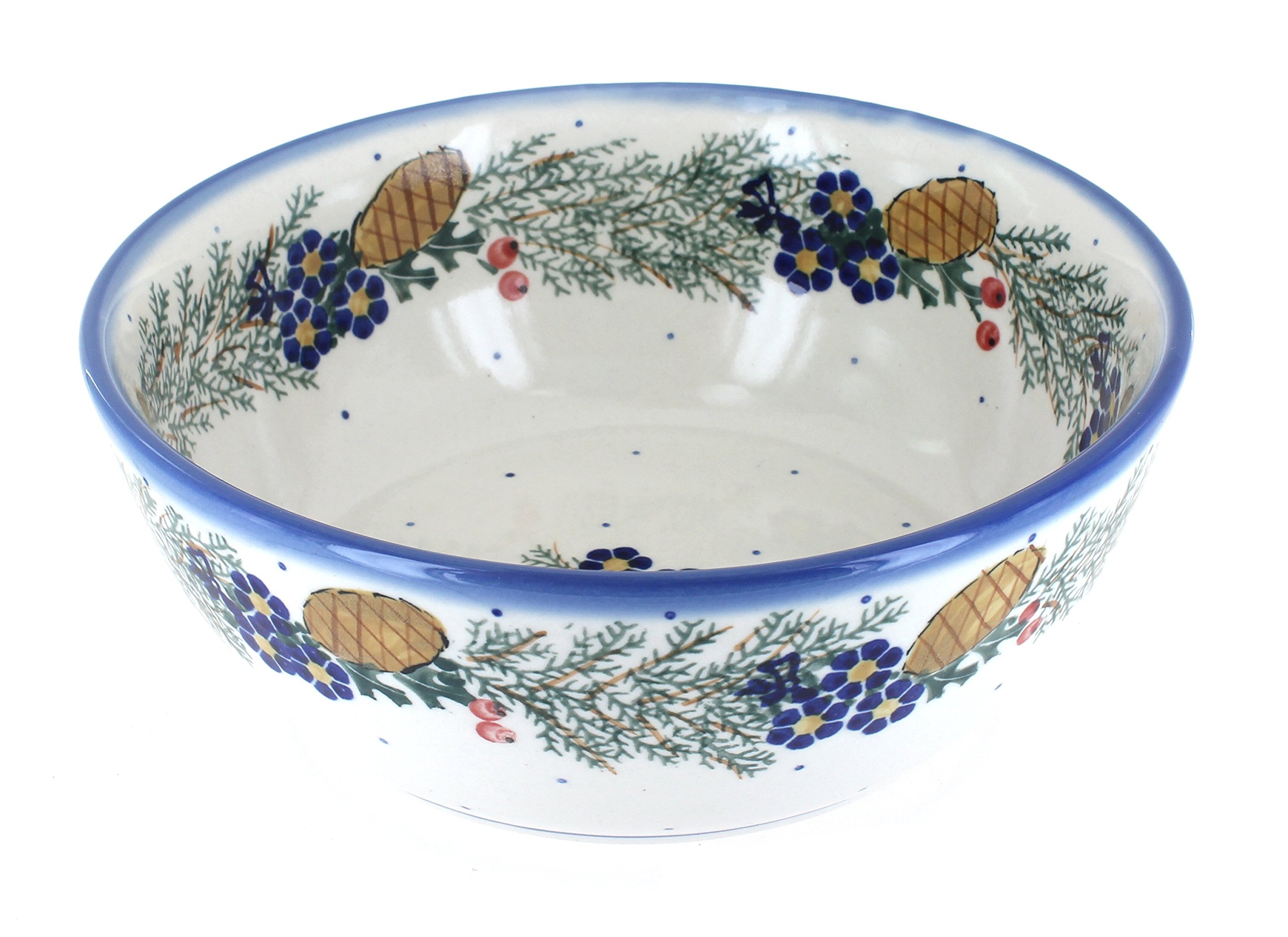 Handmade Blue Rose Polish Pottery Pinecone Design Large Serving Bowl - Elegant Dining & Home Decor for Parties, Holidays & Gift Giving