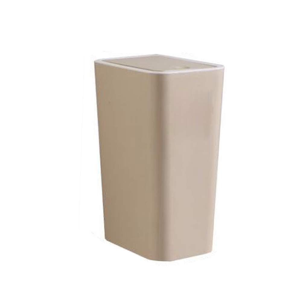 Hflove Solid Color Plastic Push-Button Trash Can - 1.5 Gallon Small Bathroom Garbage Bin with Lid, Khaki - Perfect for Toilet, Office, Kitchen & Bedroom Waste Disposal