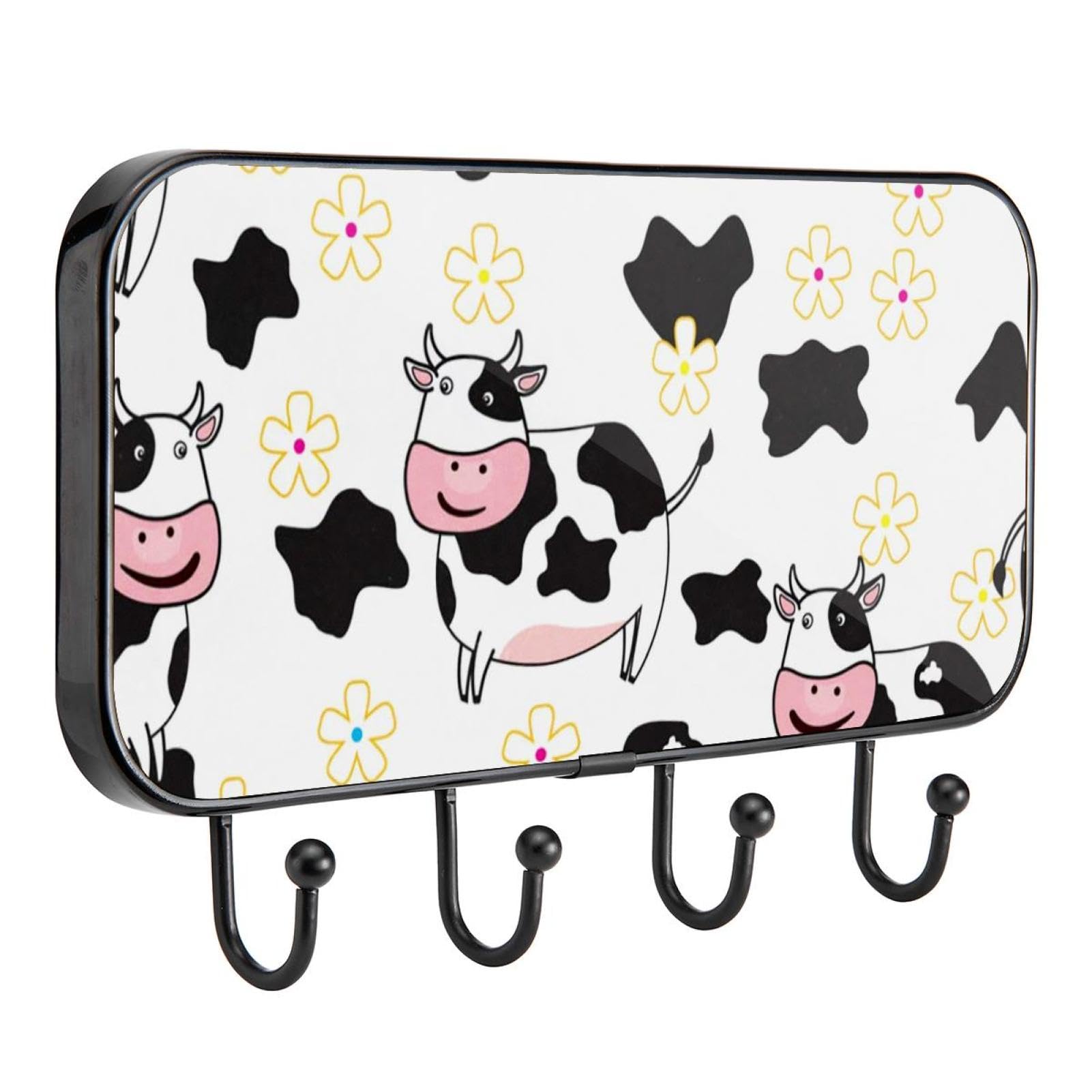 GIAPB Adhesive Wall Hooks - Strong Sticky Hooks for Hanging Decor, Keys, Towels - Cute Cow & Flower Design - Perfect for Home, Kitchen, Bathroom Organization