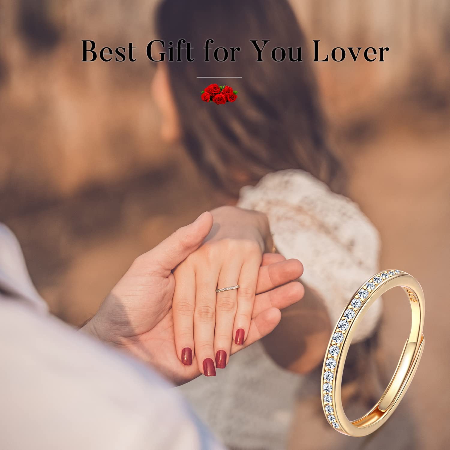 JeweBella 925 Sterling Silver Ring for Women - Cubic Zirconia Adjustable Thumb Ring, Wedding & Engagement Band in Silver/Gold/Rose Gold - Perfect for Everyday Wear, Gift Giving & Special Occasions