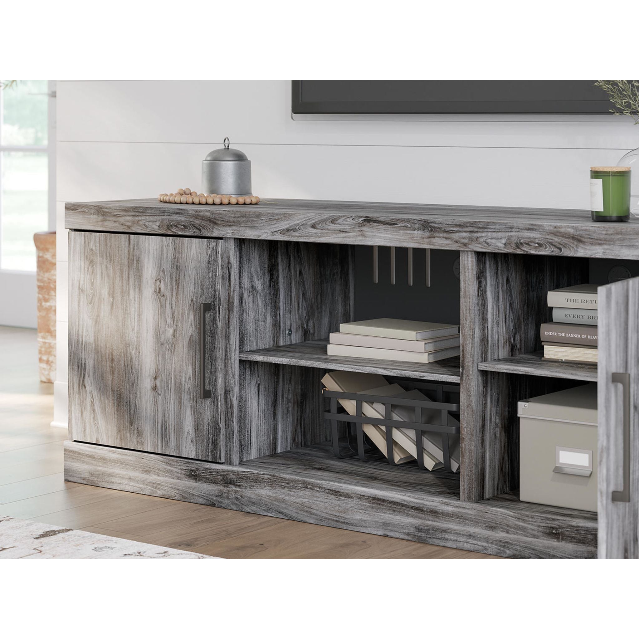 Baystorm TV Stand for Living Room - Modern Gray TV Stand with Storage Shelves, Entertainment Center for Flat Screen TVs up to 65