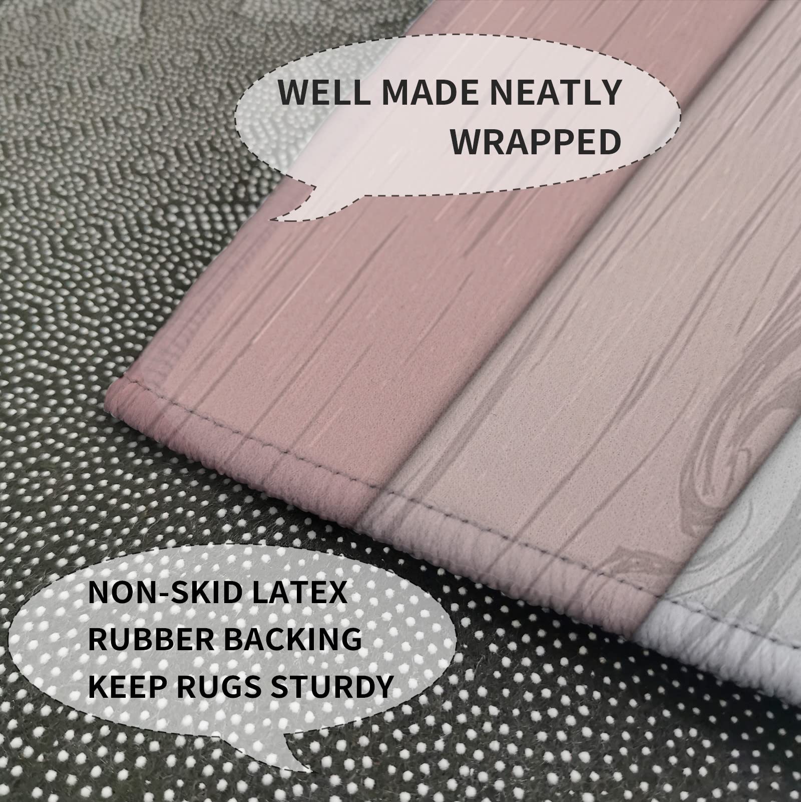 Rustic Farm Wood Grain Non-Slip Kitchen Mat Set of 2 - Pink Grey White Ombre Absorbent Washable Floor Rugs for Kitchen, Bathroom & Entryway | Perfect for Farmhouse Decor, Spill Protection & High-Traffic Areas